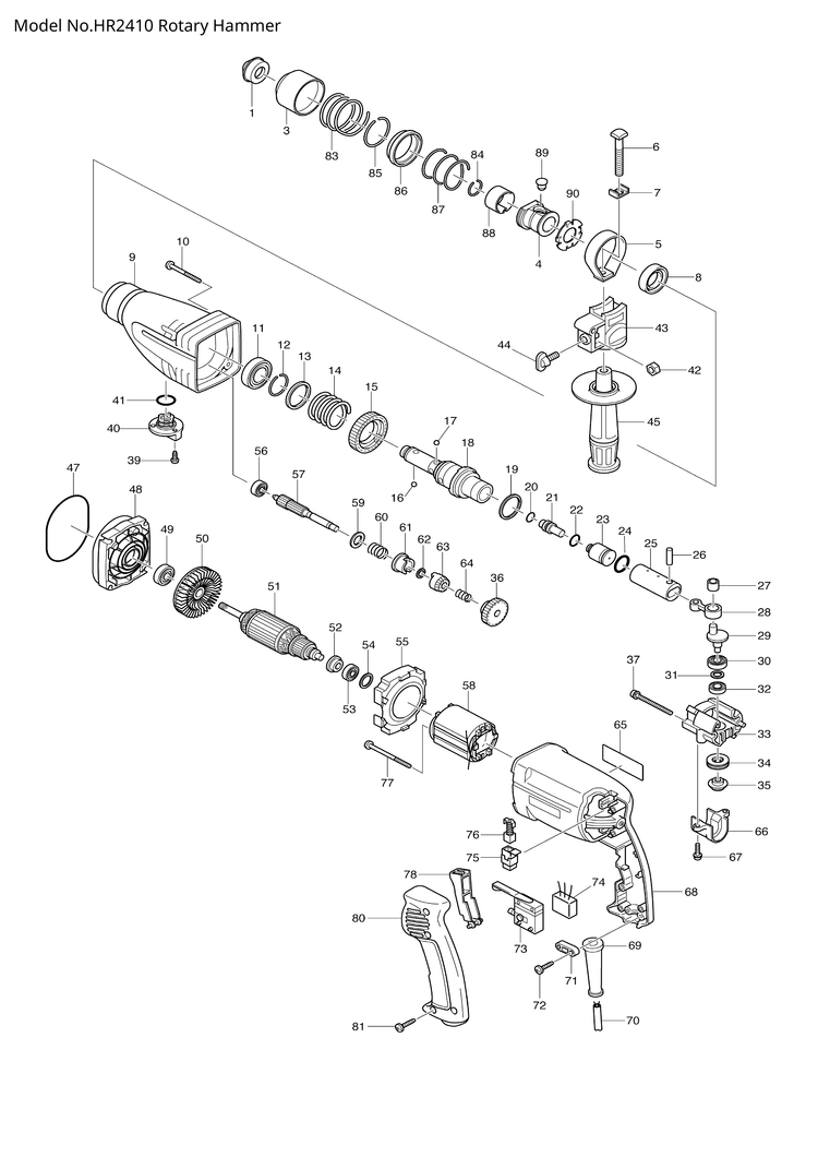 Makita HR2410 — сборочный чертёж, лист 1, деталь 651973-6 поз. 073A1