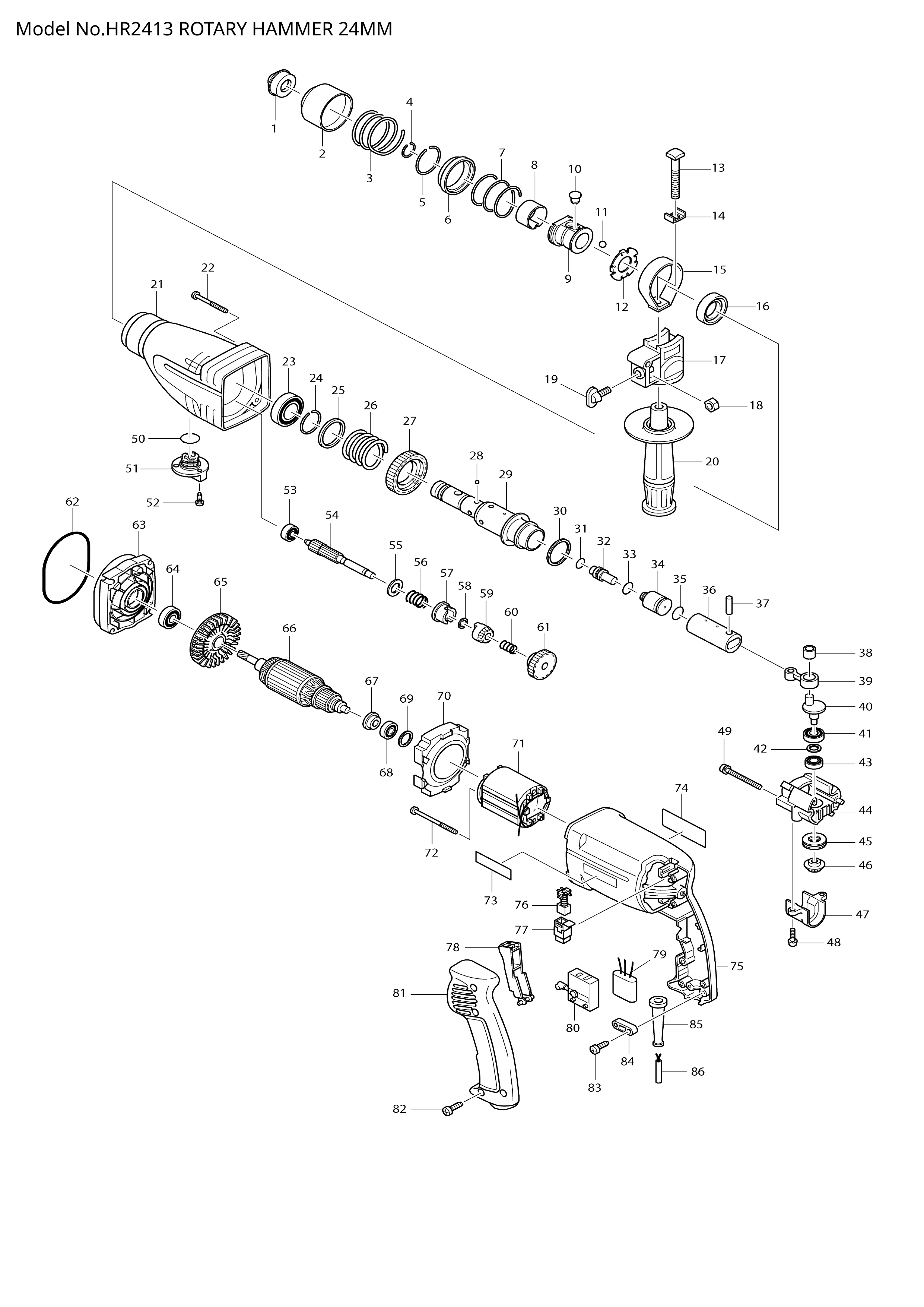 Makita HR2413 — сборочный чертёж, лист 1, деталь 651974-4 поз. 080