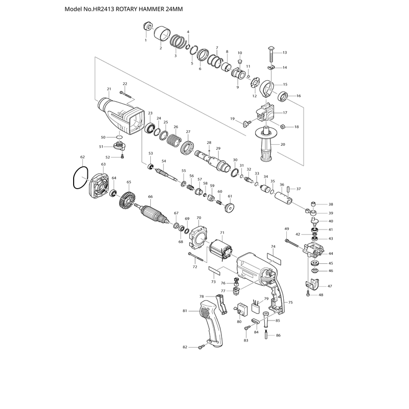 Makita HR2413 — сборочный чертёж, лист 1, деталь 651974-4 поз. 080