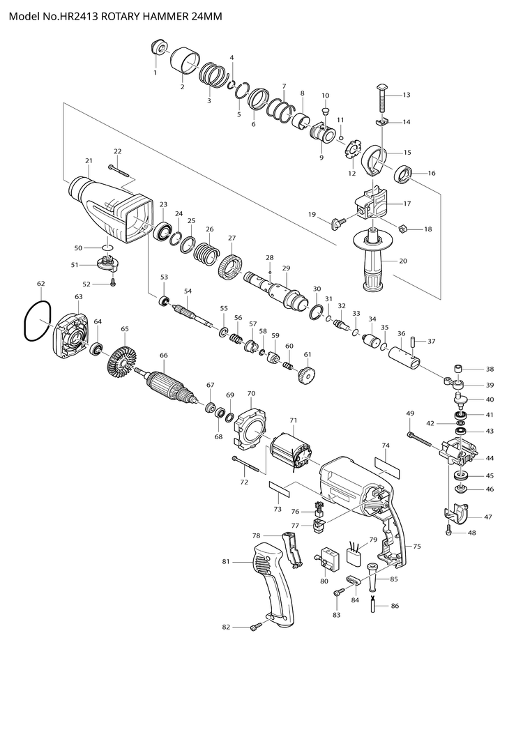Makita HR2413 — сборочный чертёж, лист 1, деталь 651974-4 поз. 080