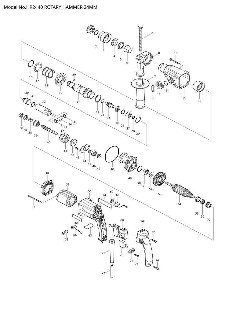 Makita HR2440 — сборочный чертёж, лист 1, деталь 517378-9 поз. 054