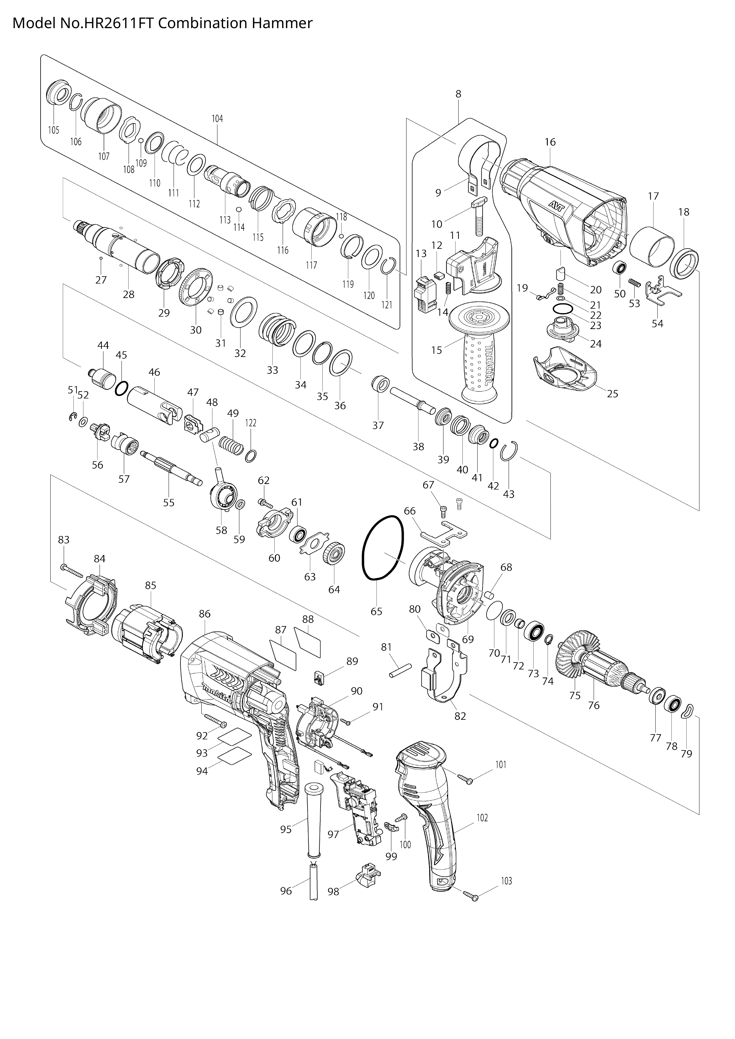Makita HR2611FT — сборочный чертёж, лист 1, деталь D-00795 поз. A03