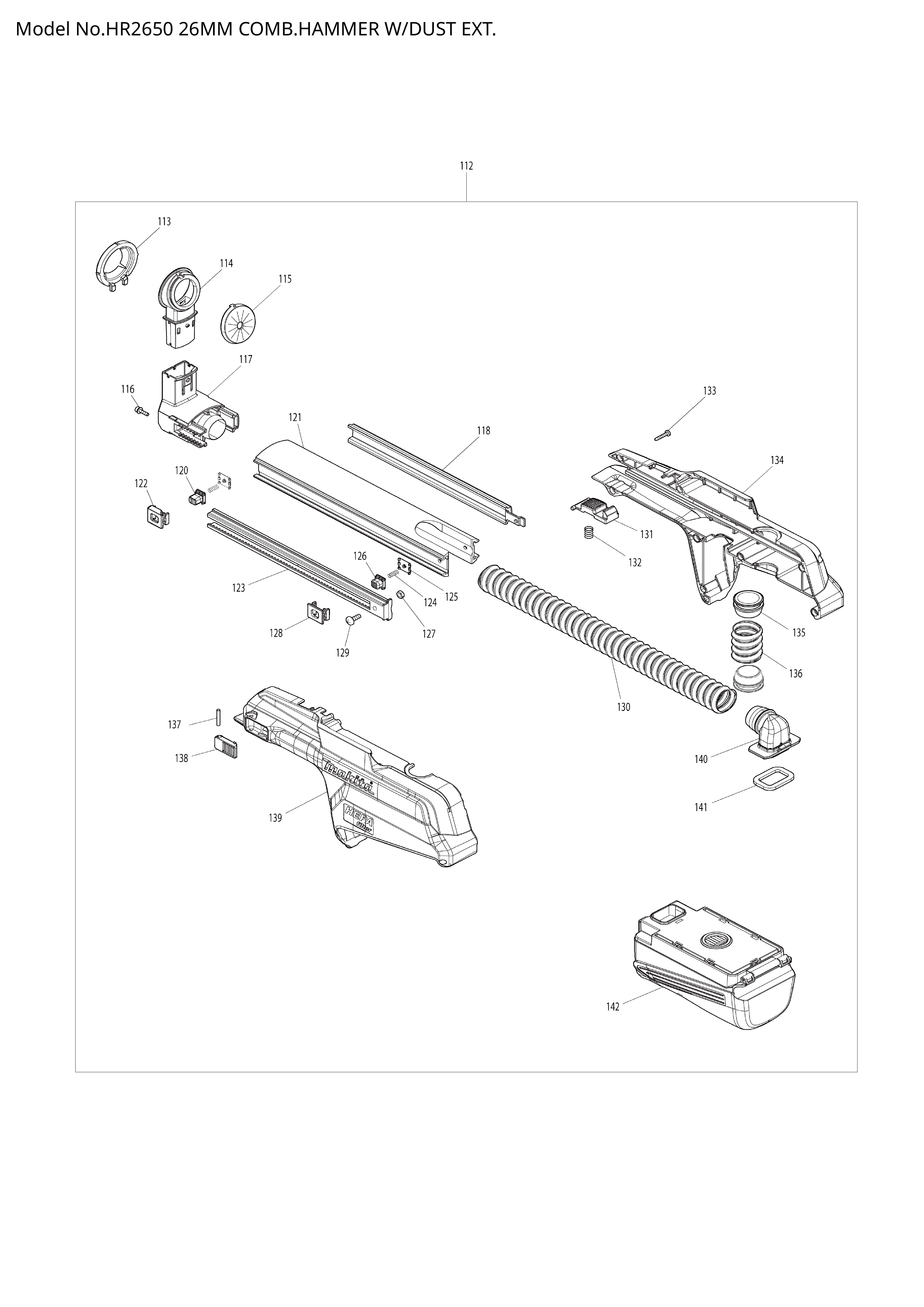 Makita HR2650 — сборочный чертёж, лист 2, деталь 413A88-1 поз. 114-1