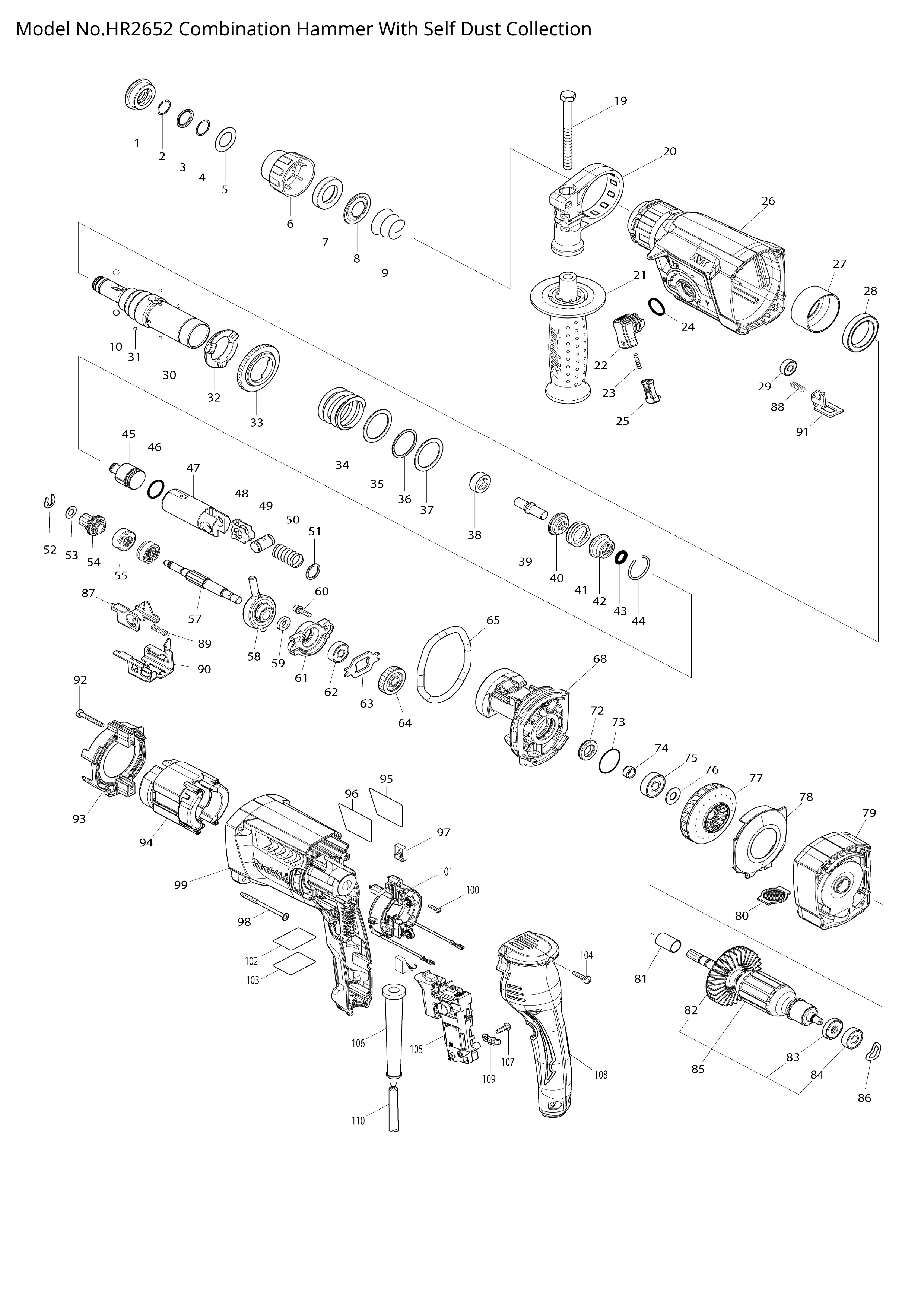 Makita HR2652 — сборочный чертёж, лист 1, деталь 199586-0 поз. 142