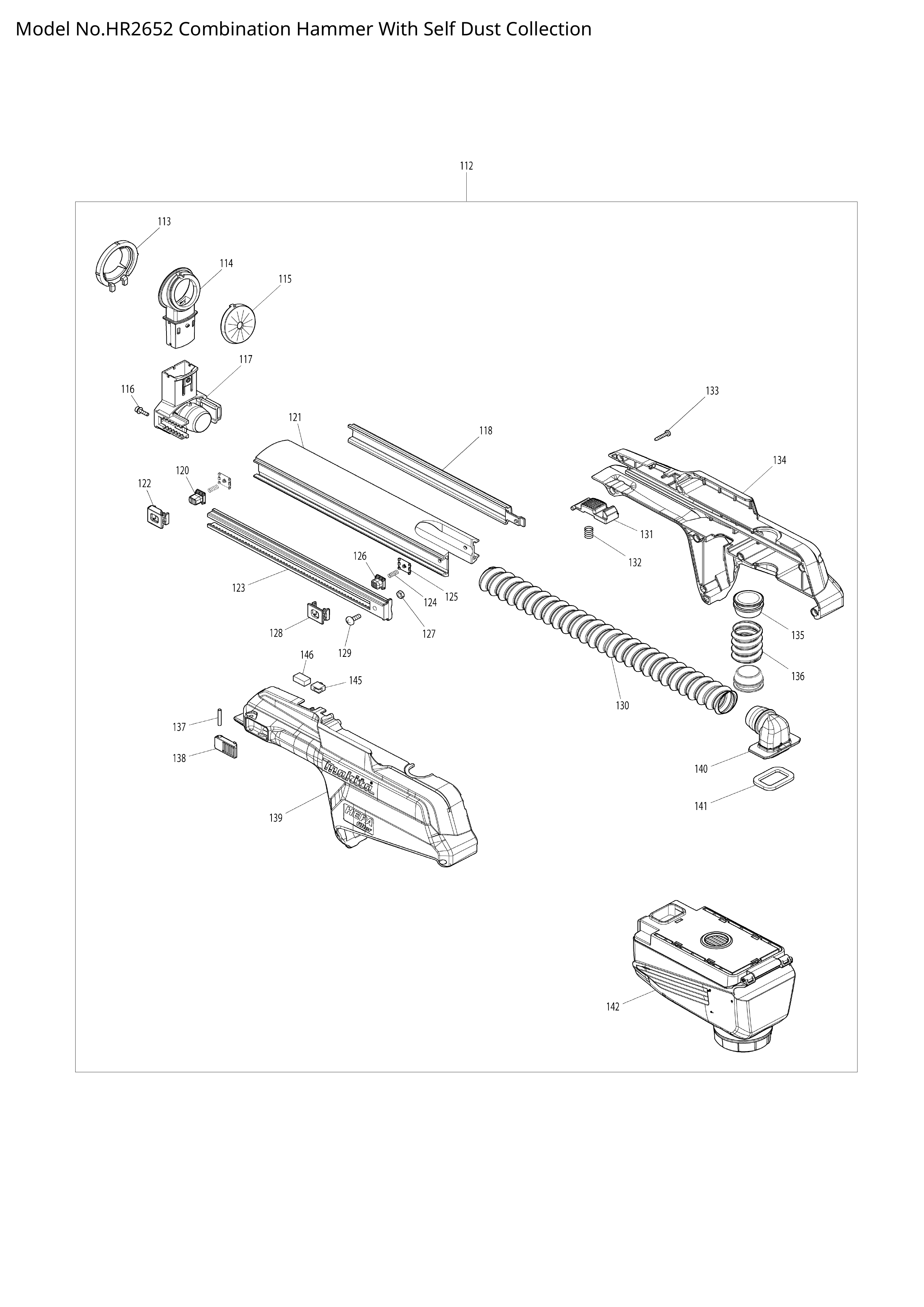 Makita HR2652 — сборочный чертёж, лист 2, деталь 199586-0 поз. 142