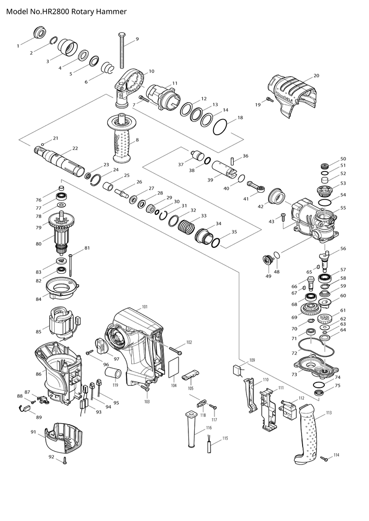Makita HR2800 — сборочный чертёж, лист 1, деталь 158282-9 поз. 041