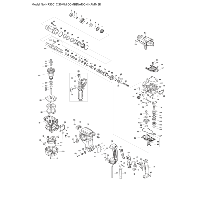 Makita HR3001C — сборочный чертёж, лист 1, деталь 140M21-9 поз. 123