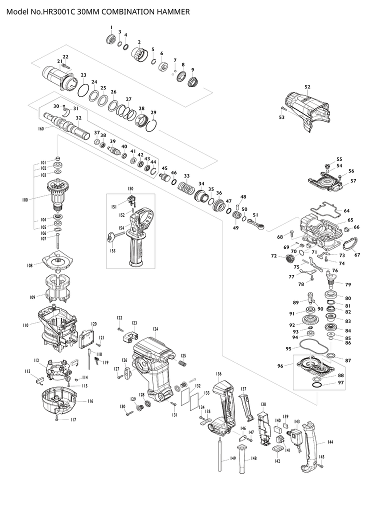 Makita HR3001C — сборочный чертёж, лист 1, деталь 632N59-9 поз. 112