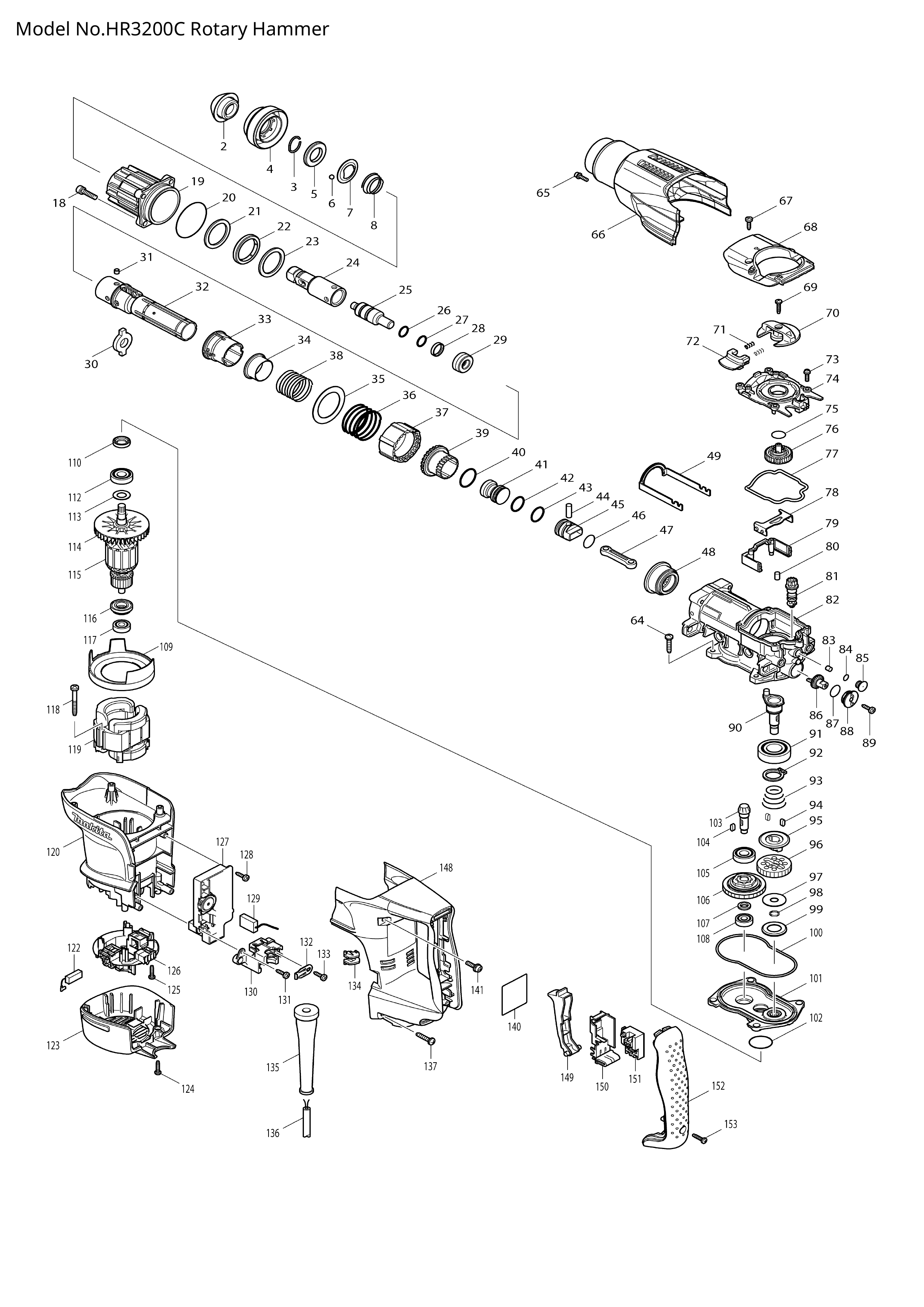 Makita HR3200C — сборочный чертёж, лист 1, деталь 650676-9 поз. 151-1