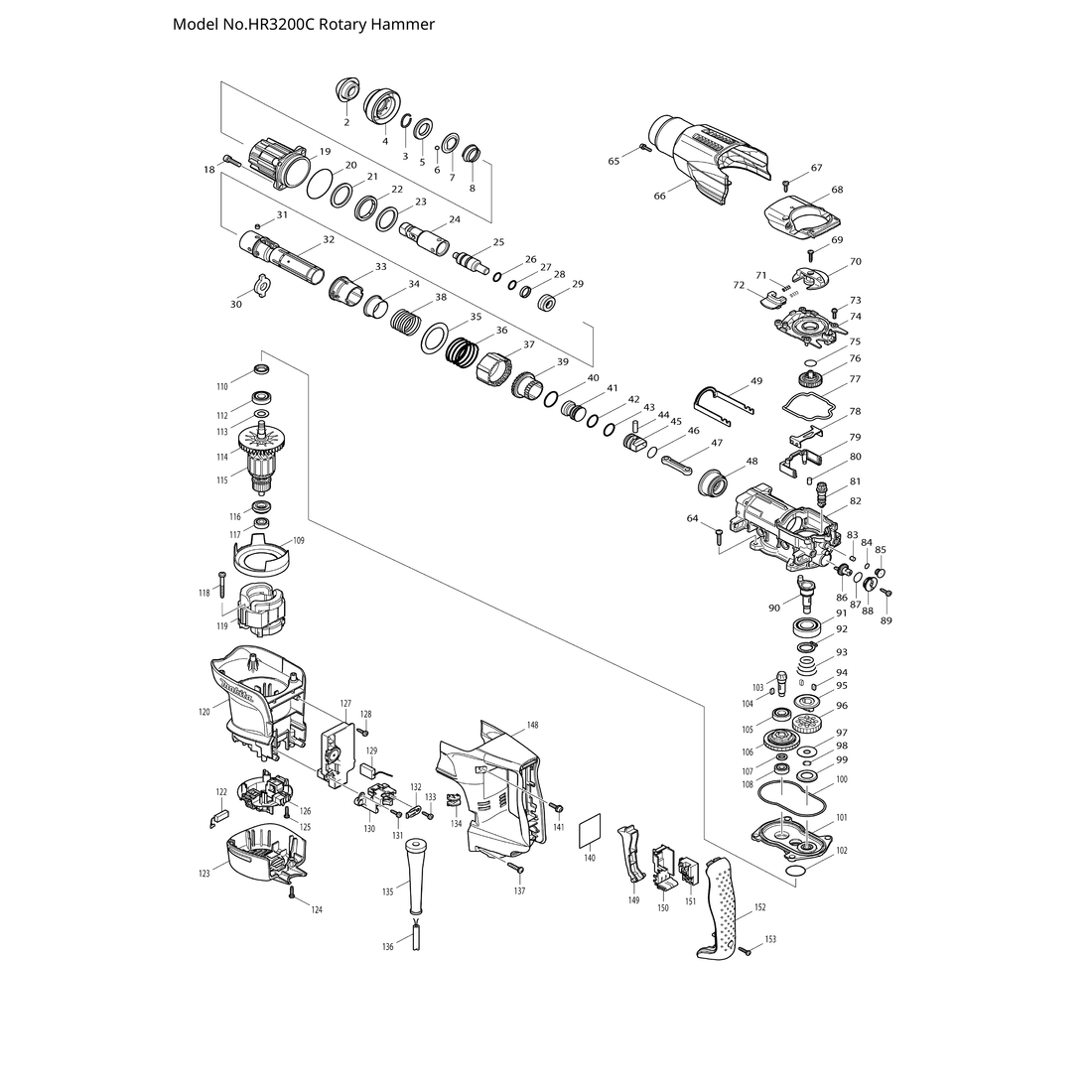 Makita HR3200C — сборочный чертёж, лист 1, деталь 650676-9 поз. 151-1
