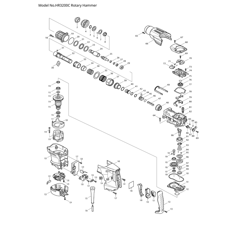 Makita HR3200C — сборочный чертёж, лист 1, деталь 650676-9 поз. 151-1