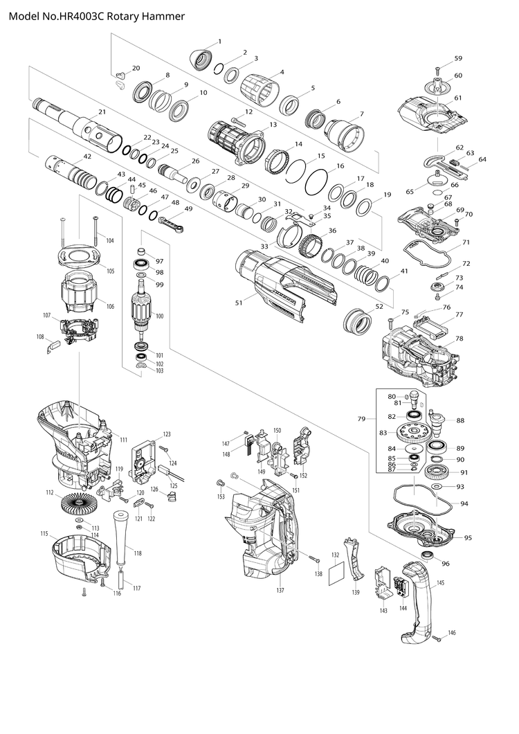 Makita HR4003C — сборочный чертёж, лист 1, деталь 650678-5 поз. 144