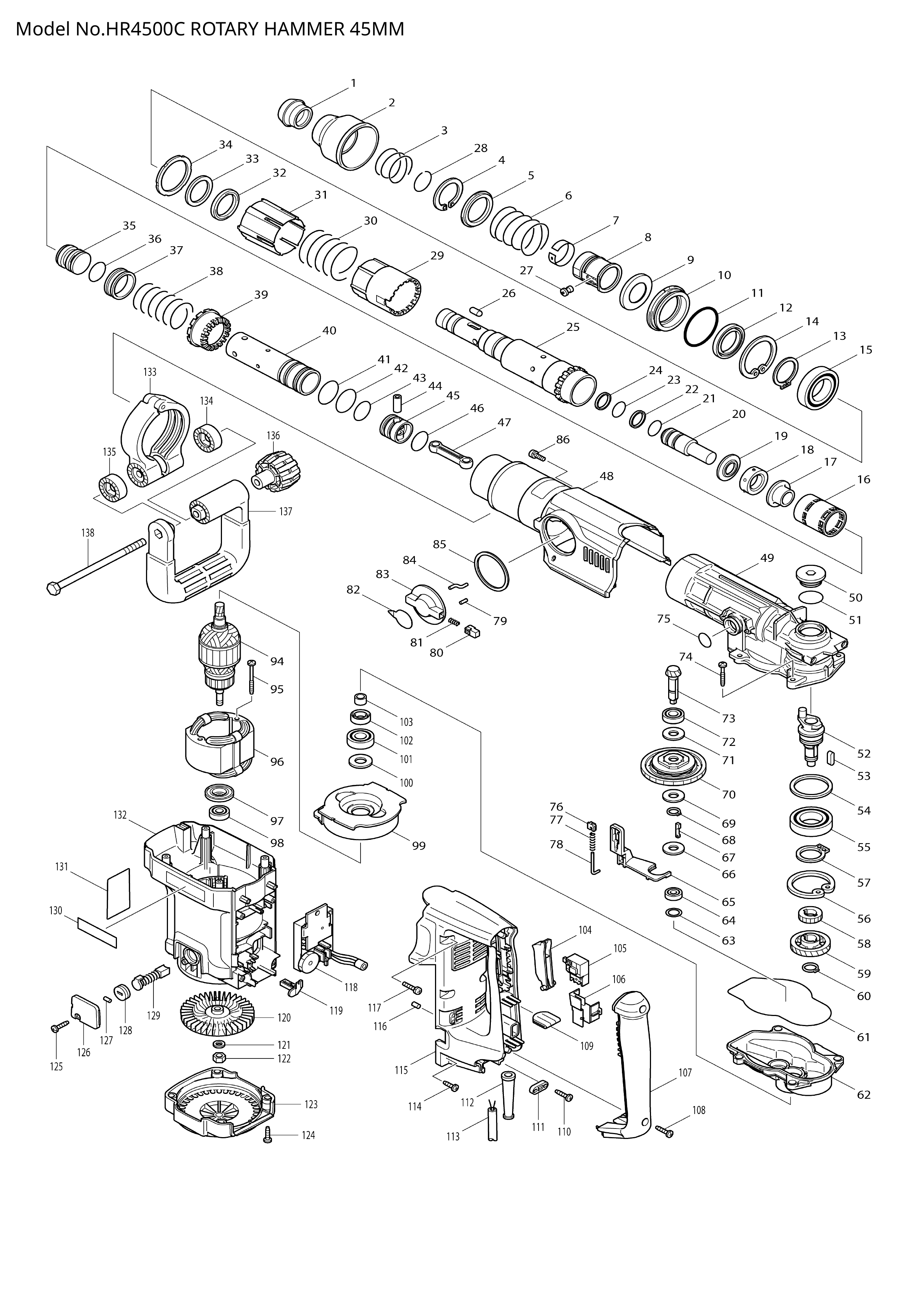 Makita HR4500C — сборочный чертёж, лист 1, деталь 516843-5 поз. 094A1