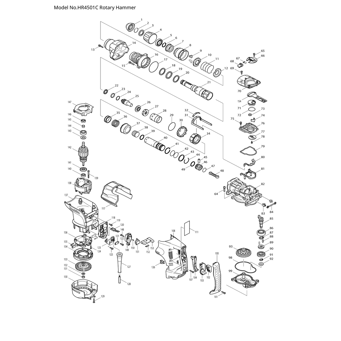 Makita HR4501C — сборочный чертёж, лист 1, деталь 631751-0 поз. 118