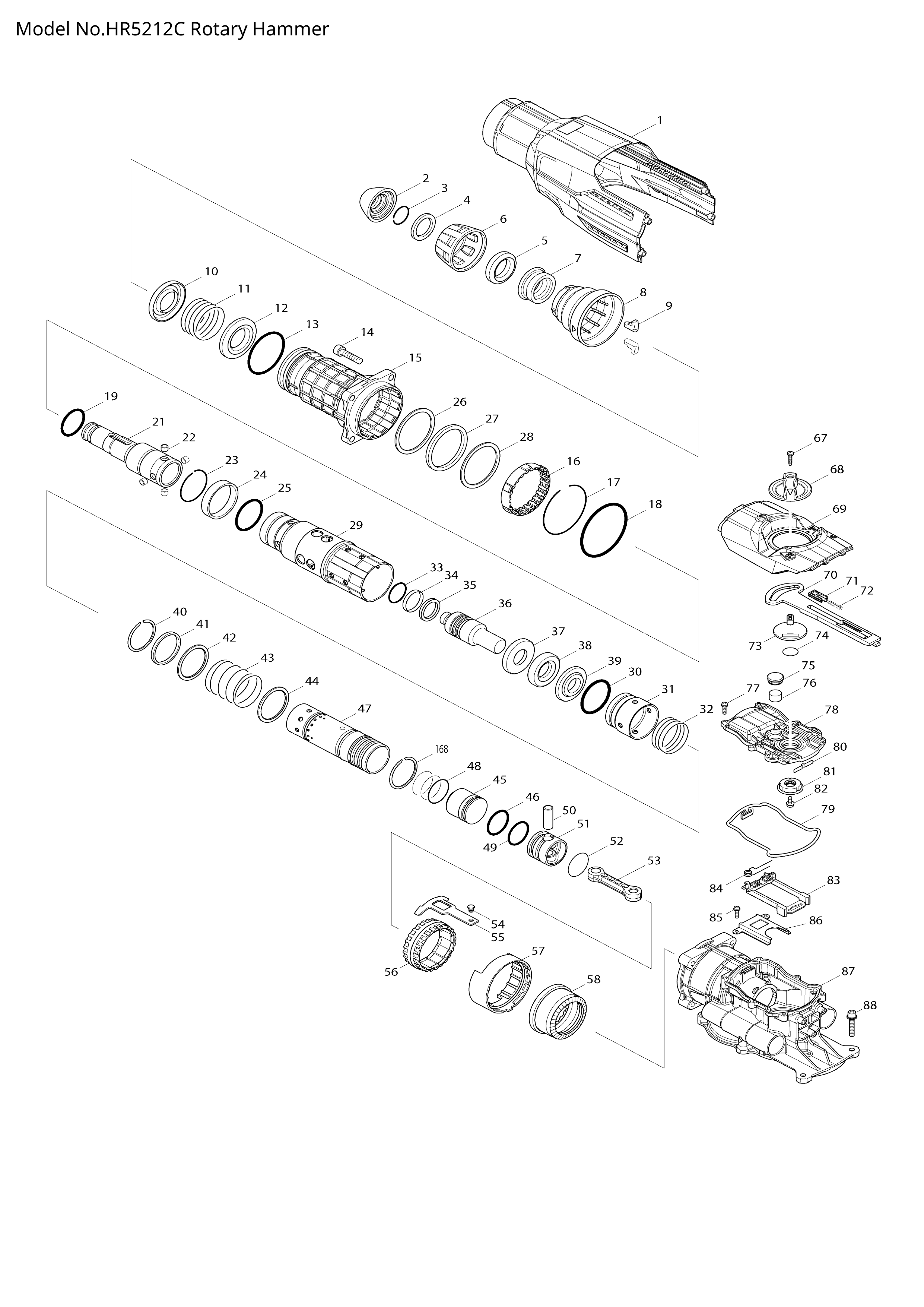 Makita HR5212C — сборочный чертёж, лист 1, деталь 620249-2 поз. 142