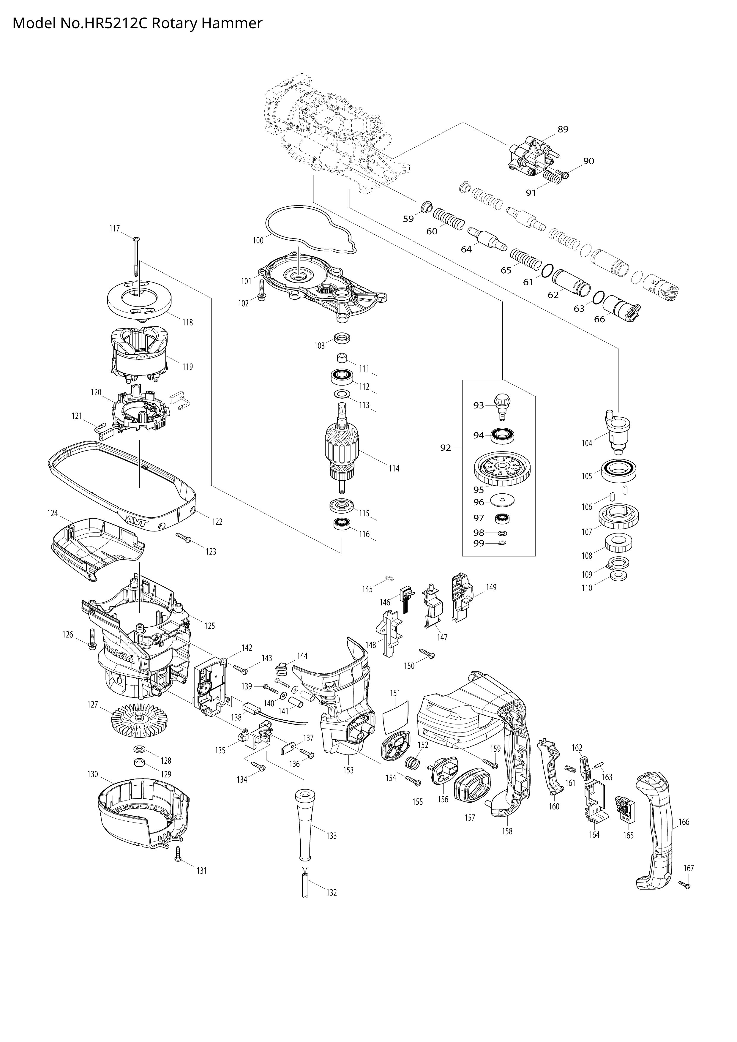 Makita HR5212C — сборочный чертёж, лист 2, деталь 620249-2 поз. 142