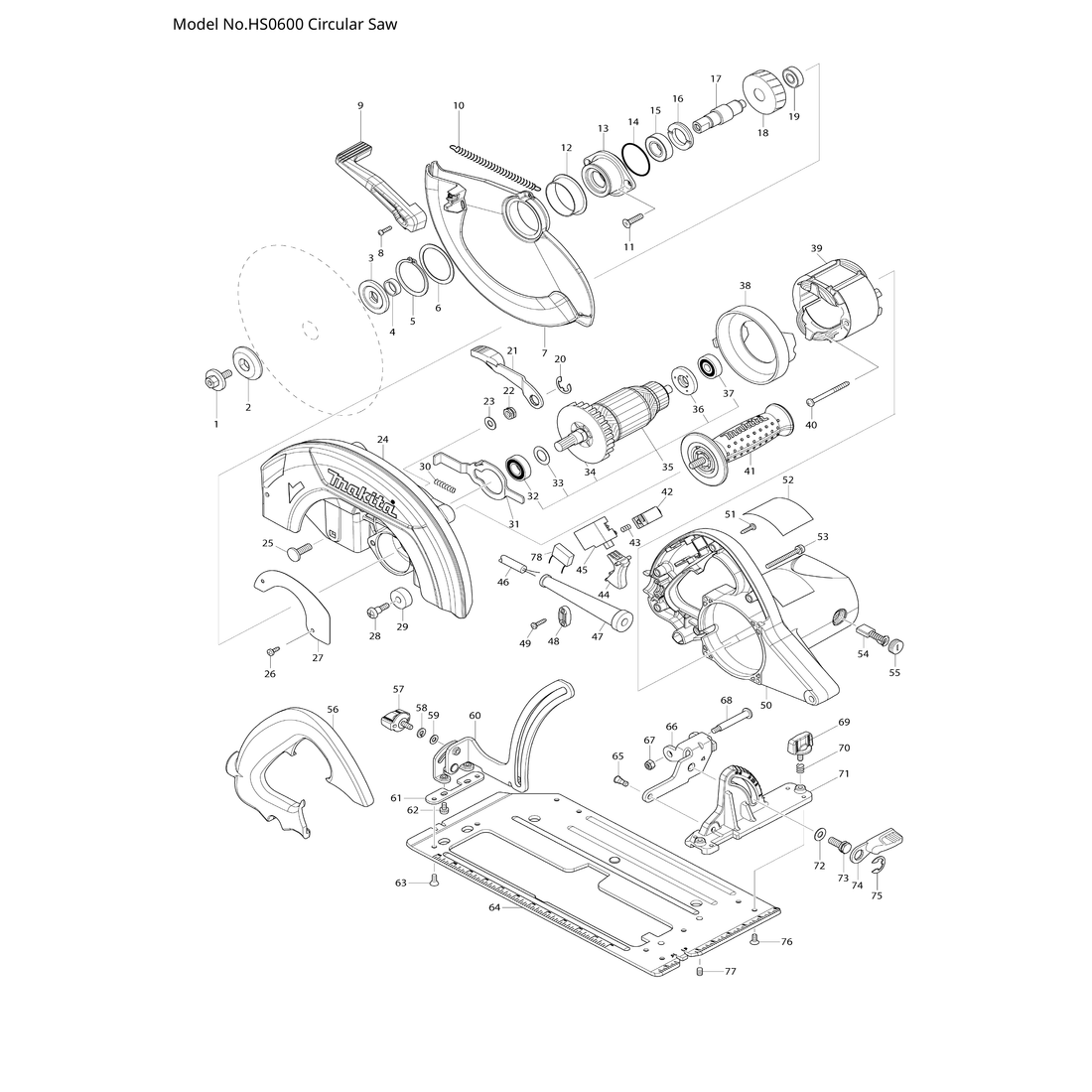 Makita HS0600 — сборочный чертёж, лист 1, деталь 651984-1 поз. 045