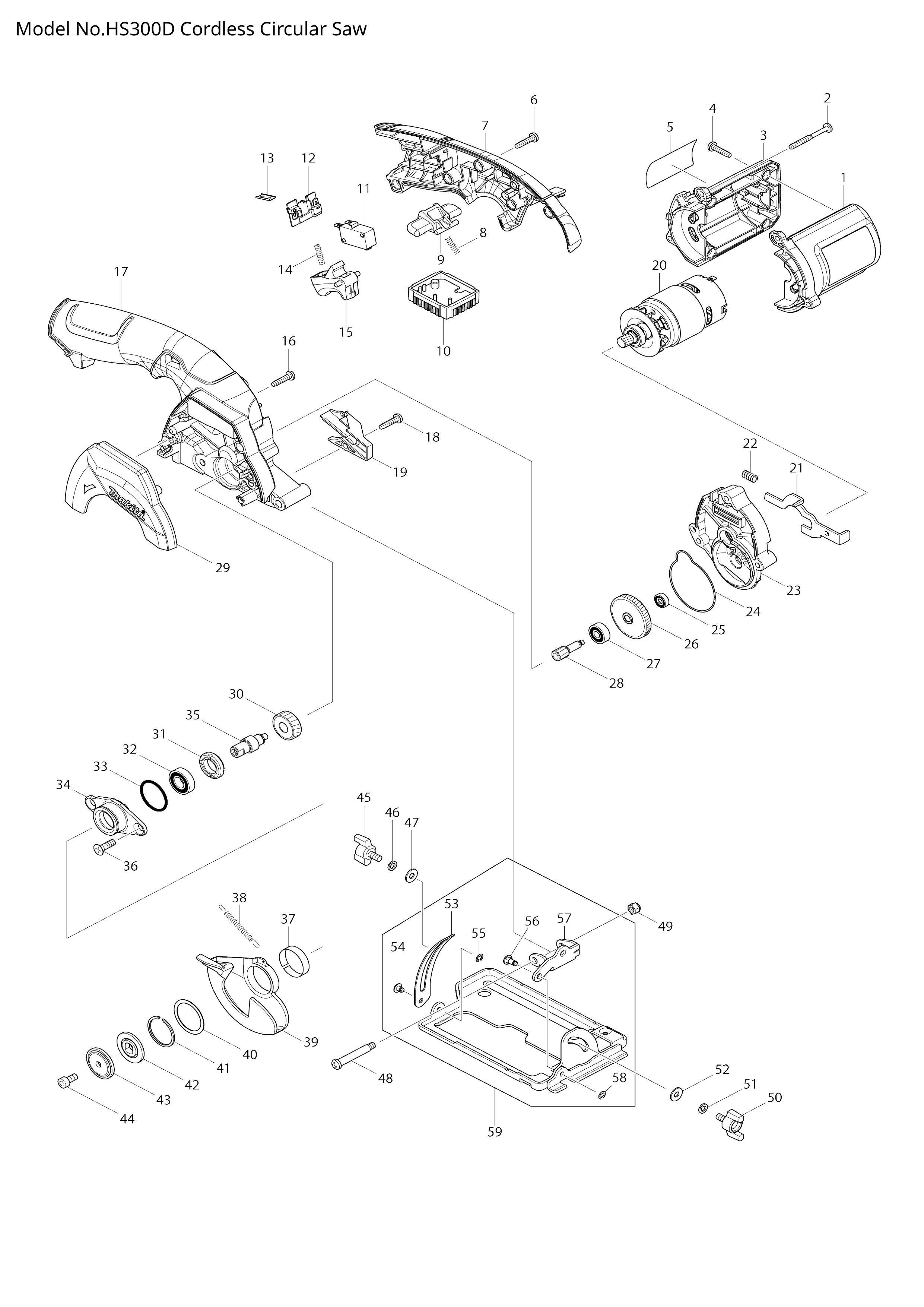 Makita HS300D — сборочный чертёж, лист 1, деталь 539192-3 поз. 010
