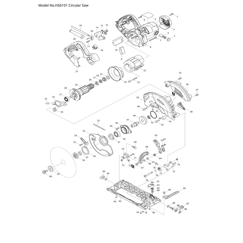 Makita HS6101 — сборочный чертёж, лист 1, деталь 620075-9 поз. 010