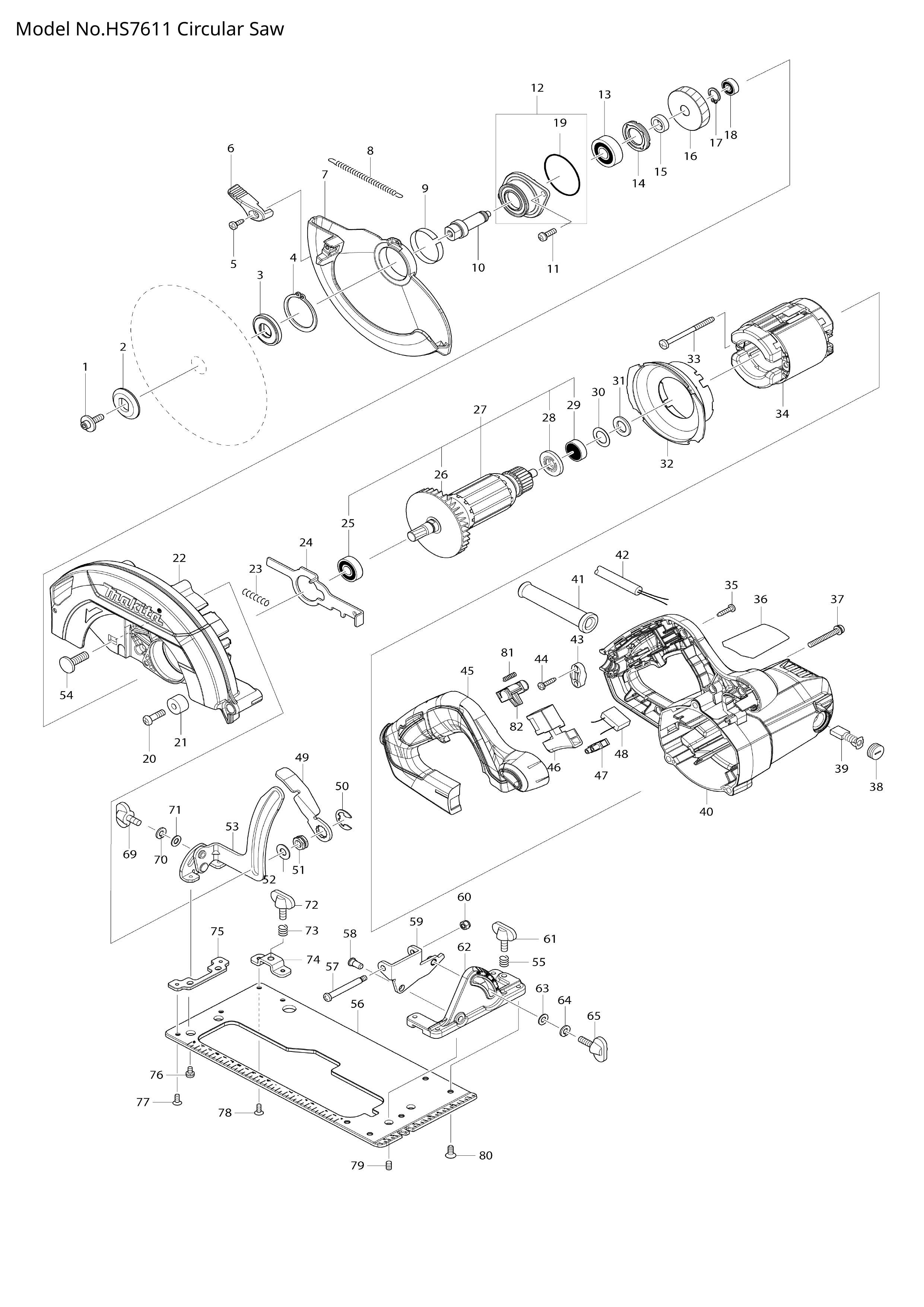 Makita HS7611 — сборочный чертёж, лист 1, деталь 515433-1 поз. 027