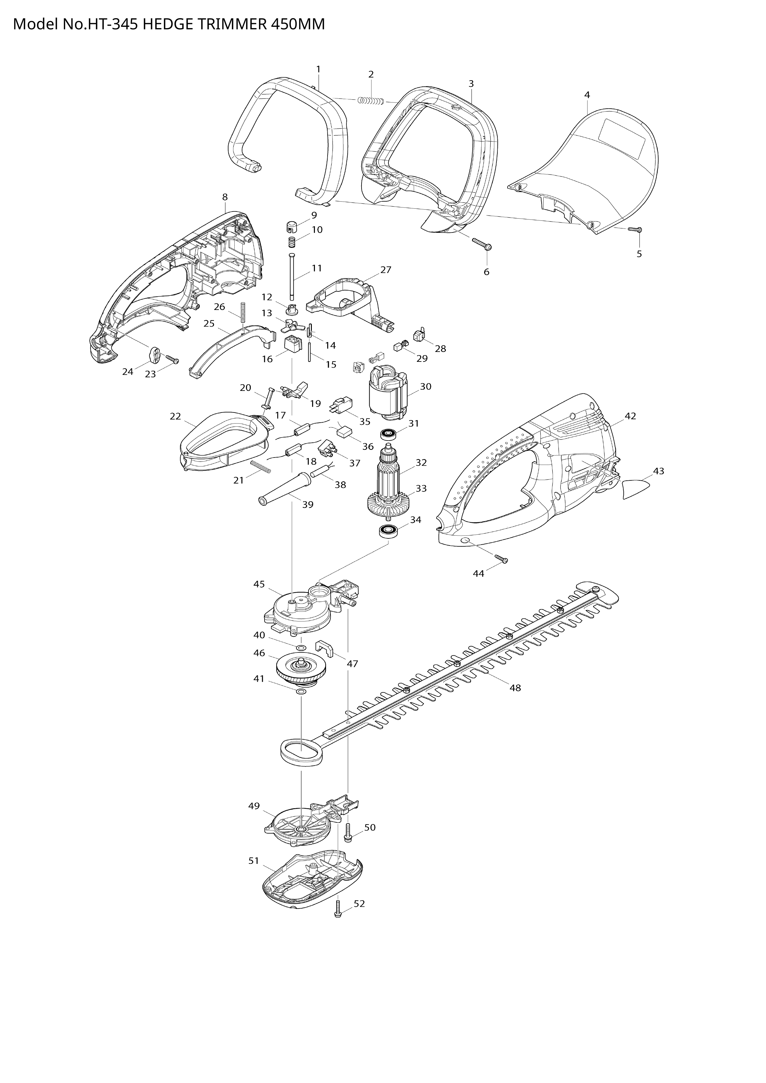 Makita HT-345 — сборочный чертёж, лист 1, деталь 650608-6 поз. 035