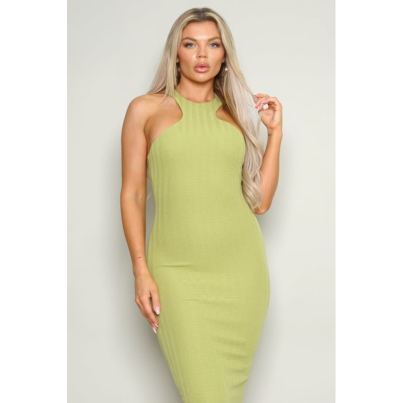 High Cut Racerback Knit Midi Dress