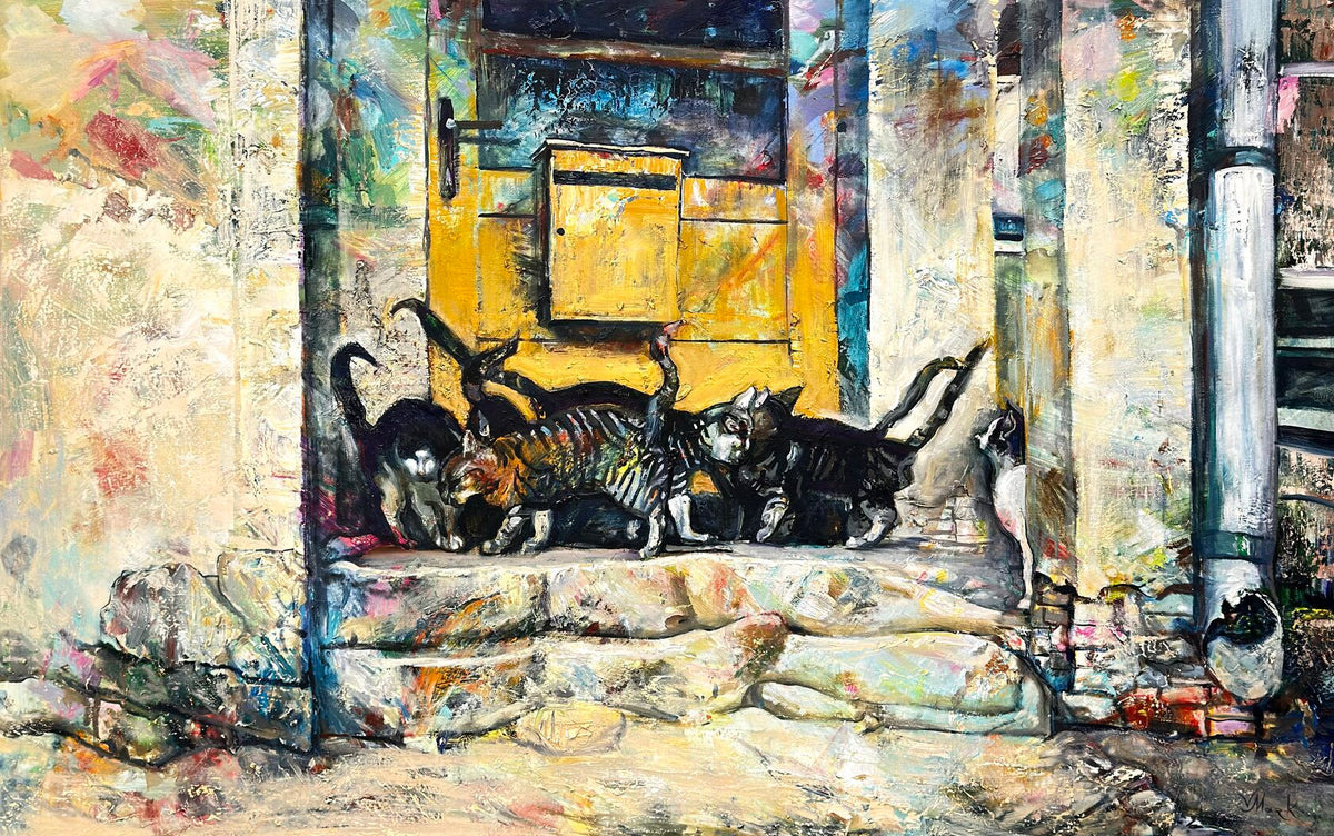 The yellow door to cat paradise