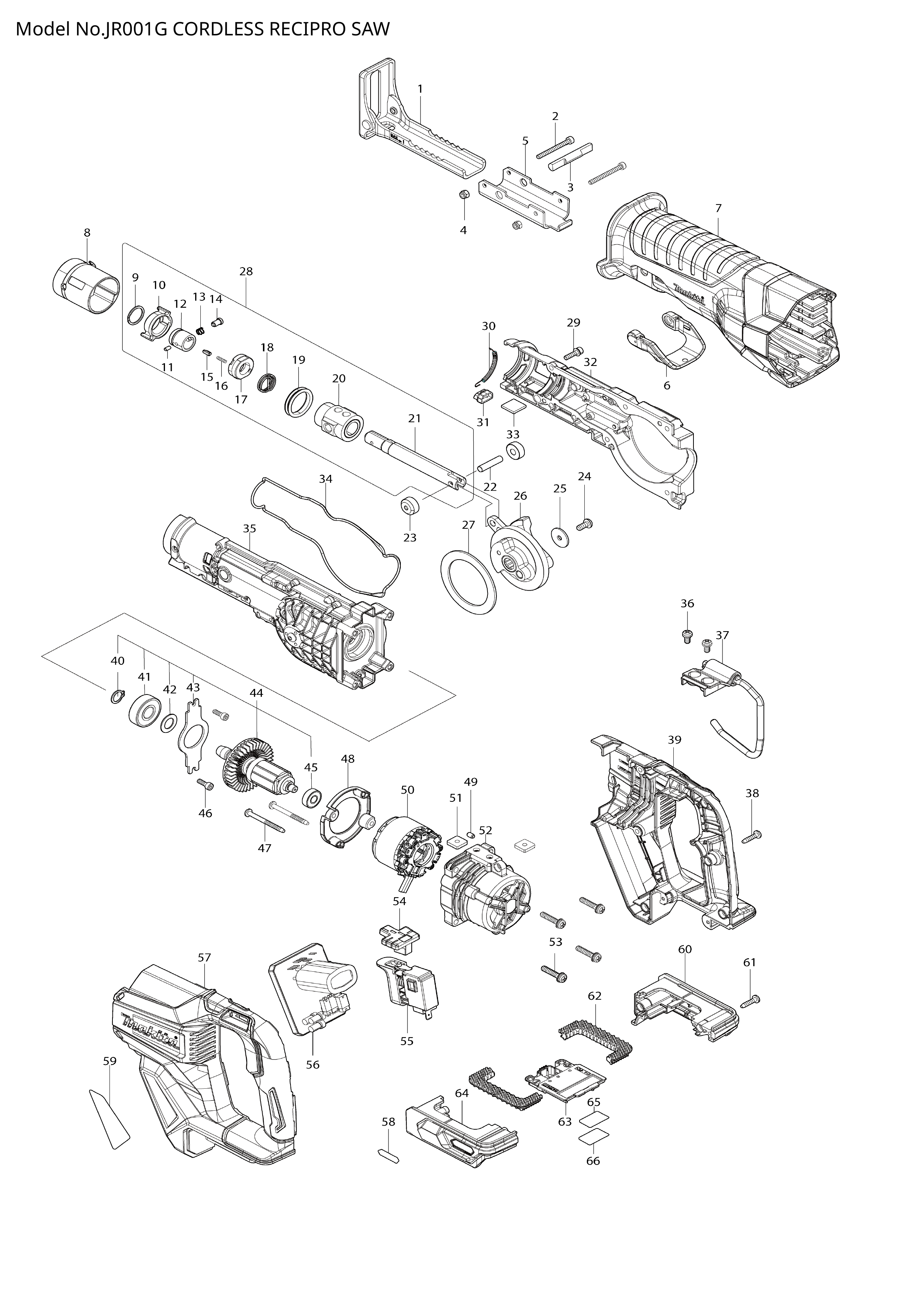 Makita JR001G — сборочный чертёж, лист 1, деталь 141G35-5 поз. 032-2