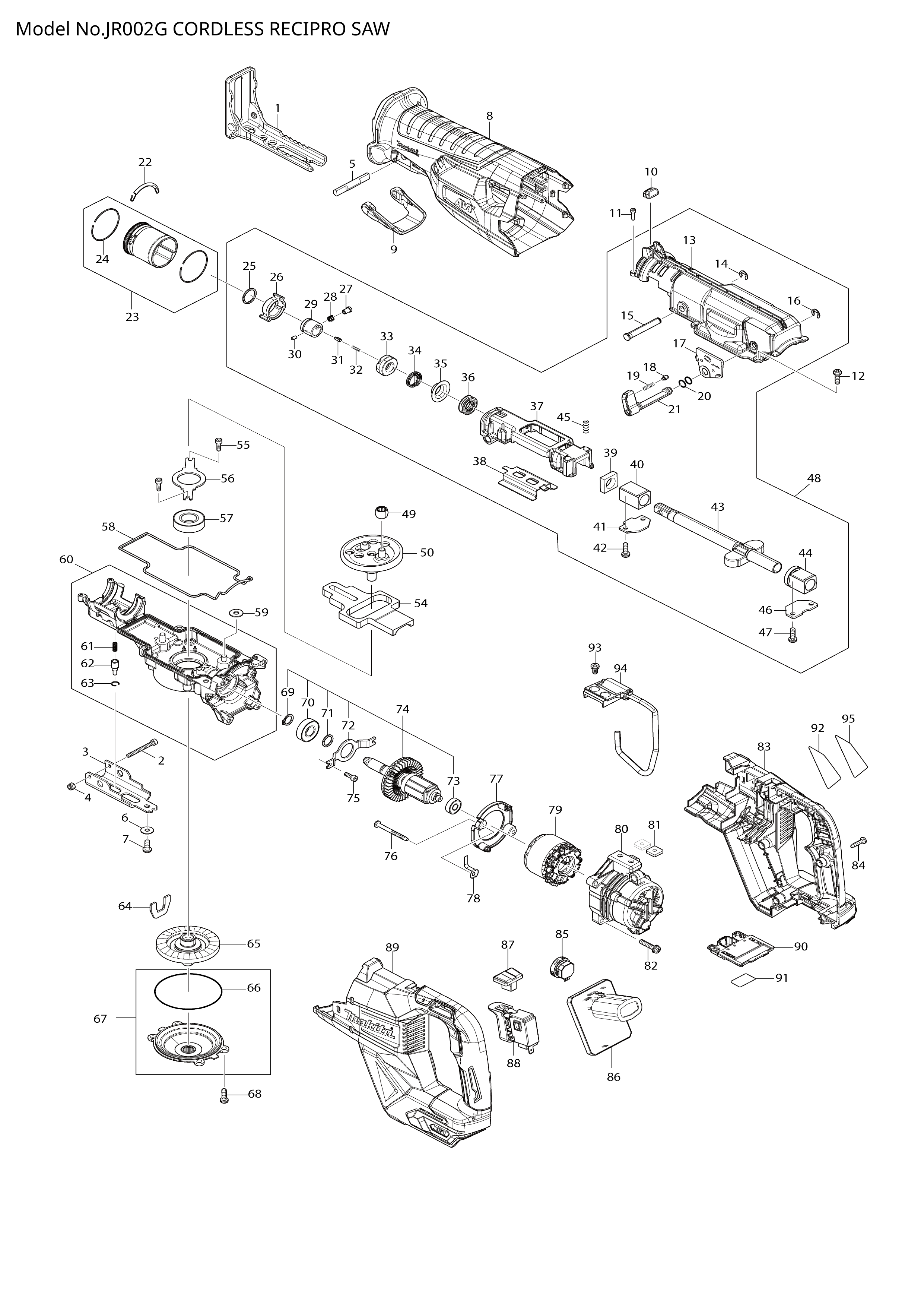 Makita JR002G — сборочный чертёж, лист 1, деталь 413F39-4 поз. 009