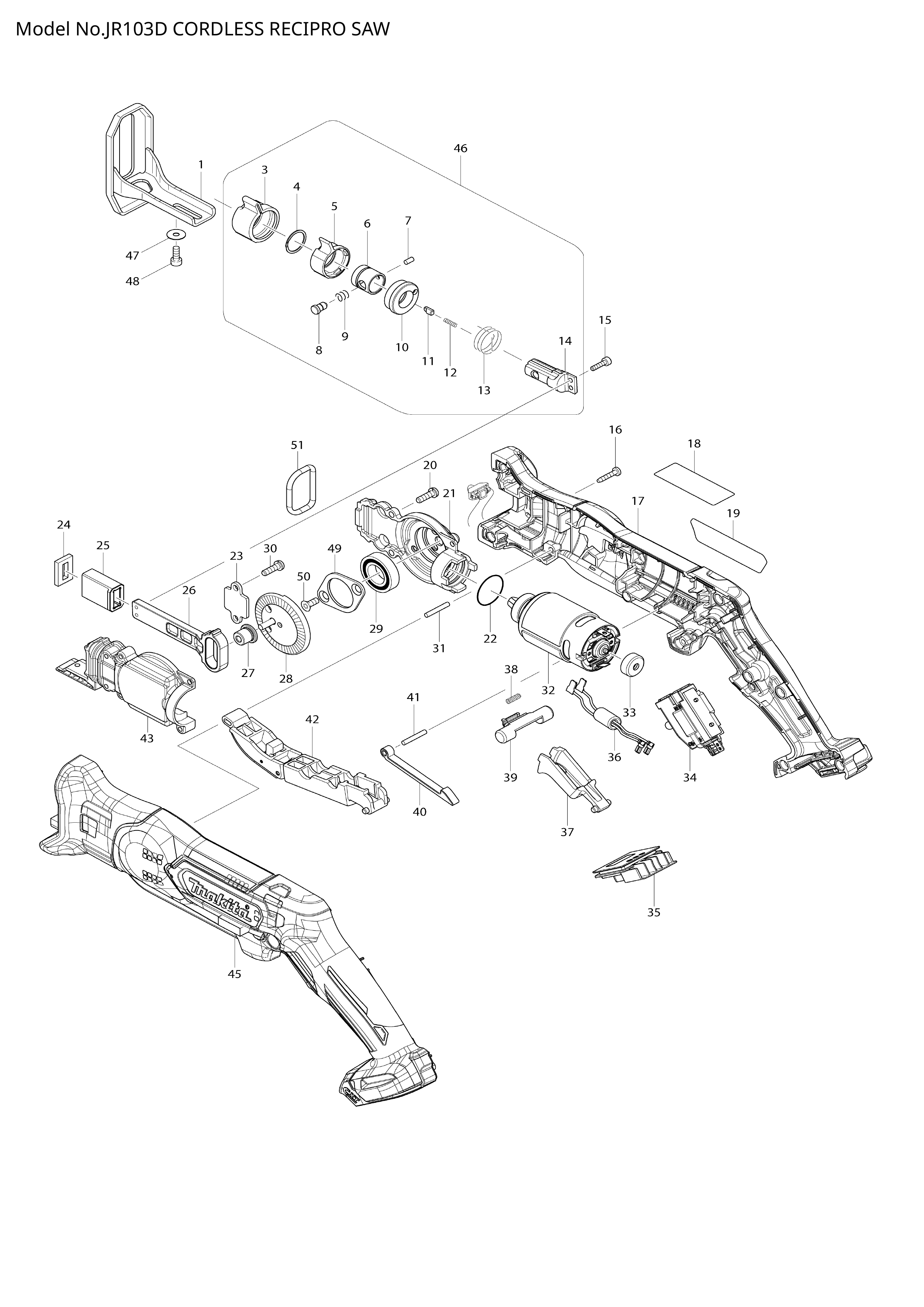 Makita JR103D — сборочный чертёж, лист 1, деталь 632F66-4 поз. 036