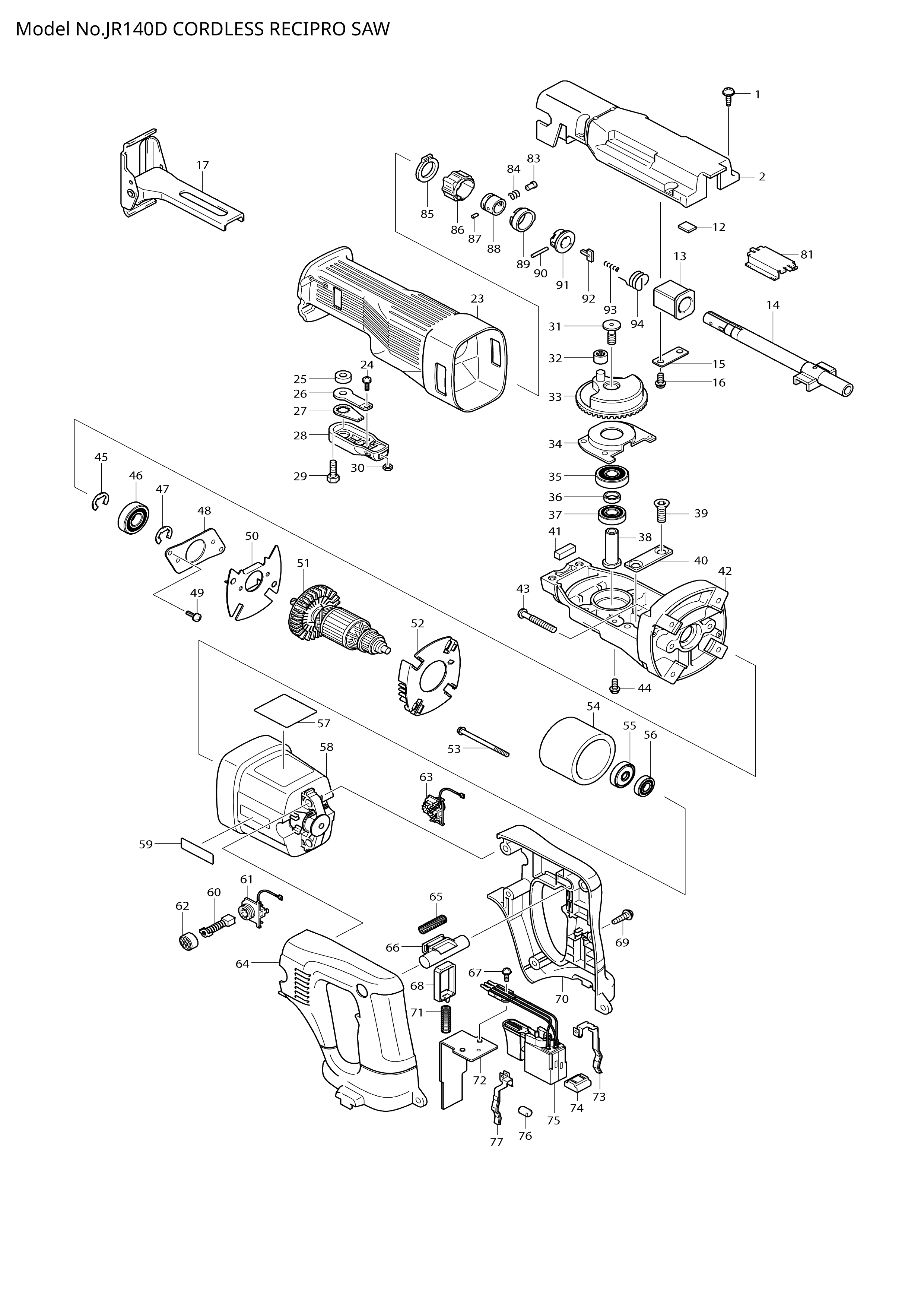 Makita JR140D — сборочный чертёж, лист 1, деталь 651980-9 поз. 075
