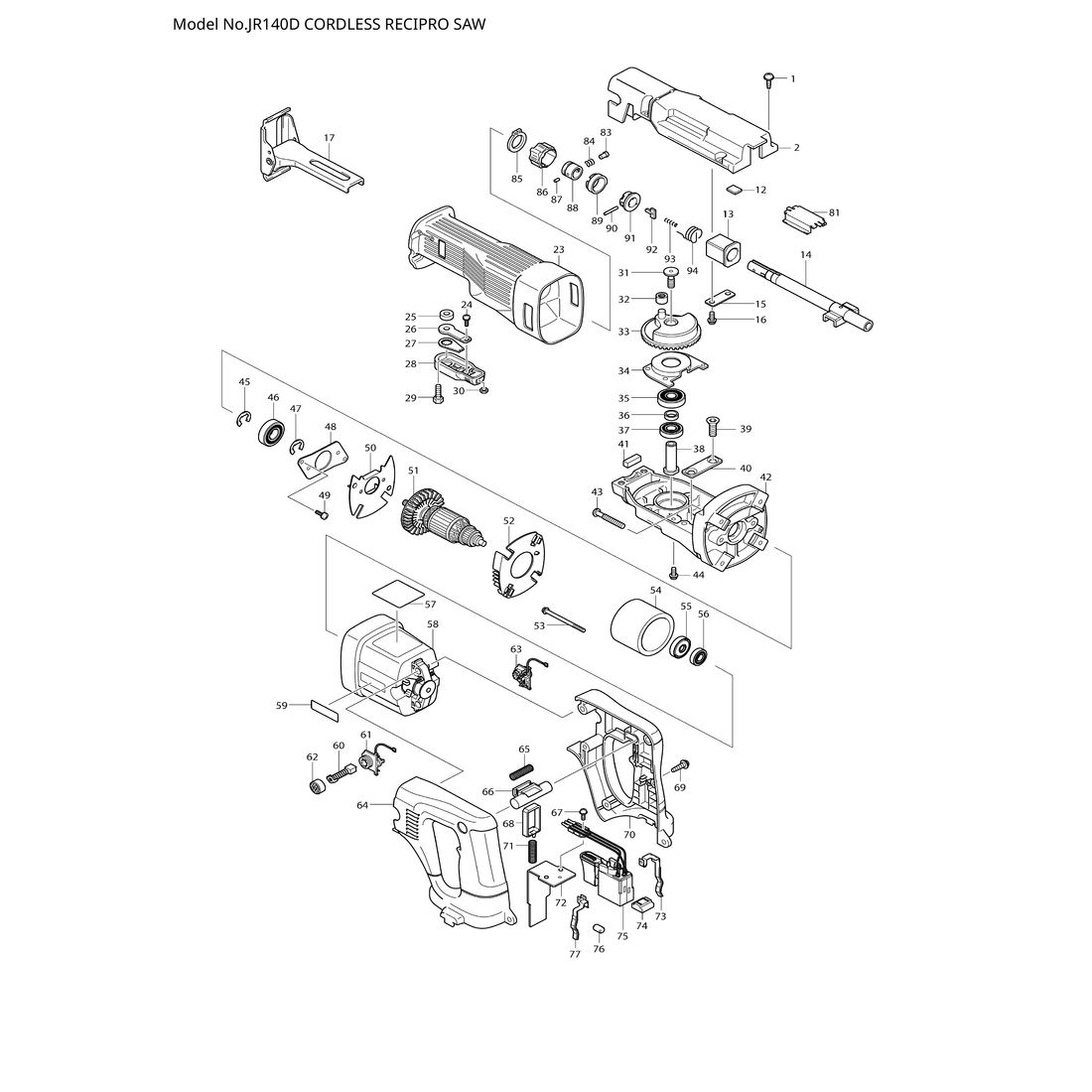 Makita JR140D — сборочный чертёж, лист 1, деталь 651980-9 поз. 075