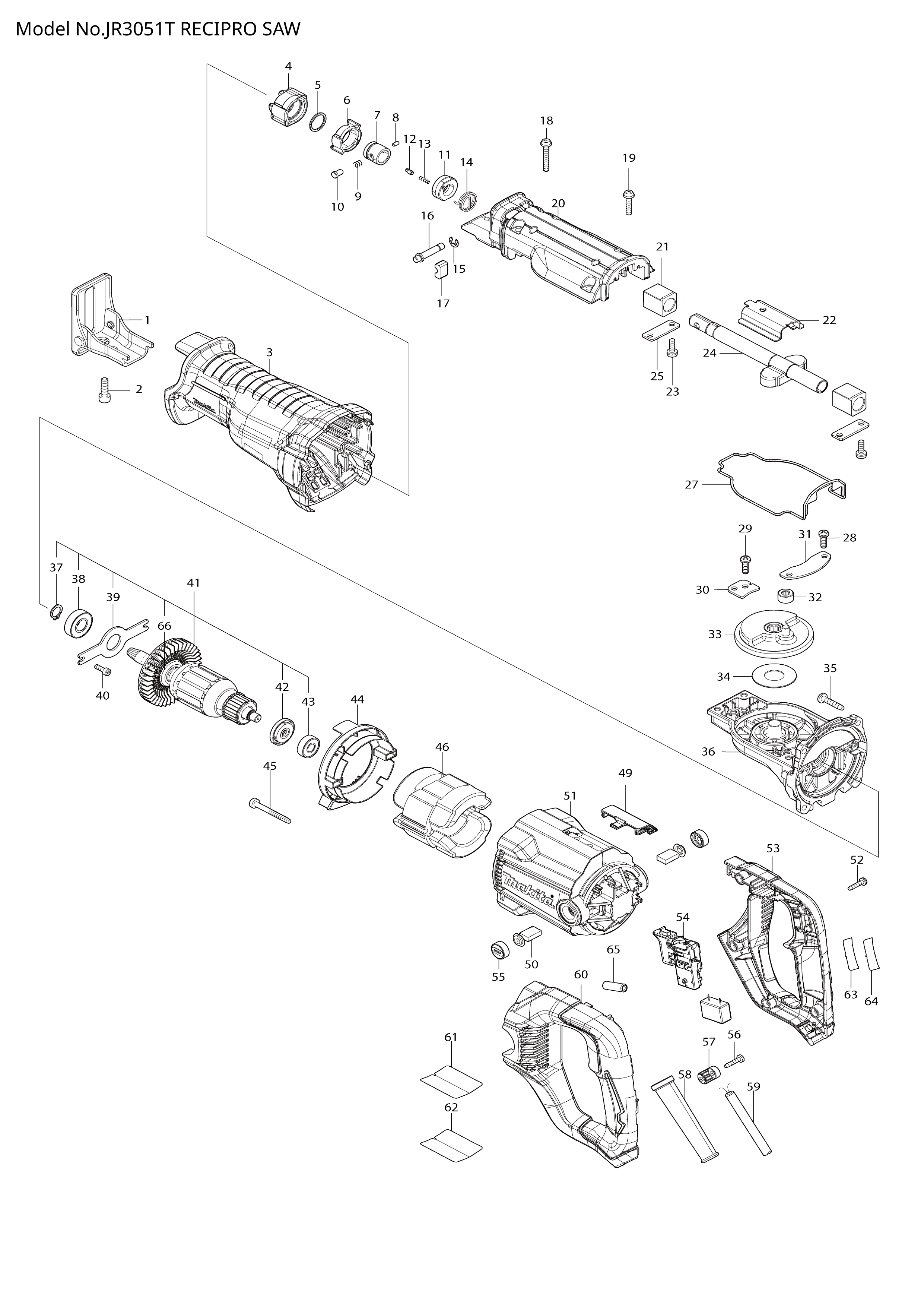 Makita JR3051T — сборочный чертёж, лист 1, деталь 651374-8 поз. 054
