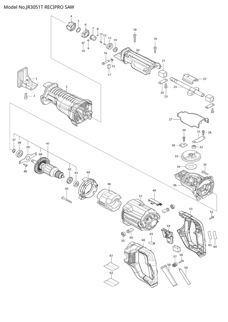 Makita JR3051T — сборочный чертёж, лист 1, деталь 651374-8 поз. 054