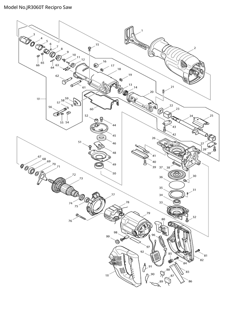 Makita JR3060T — сборочный чертёж, лист 1, деталь 513609-4 поз. 073