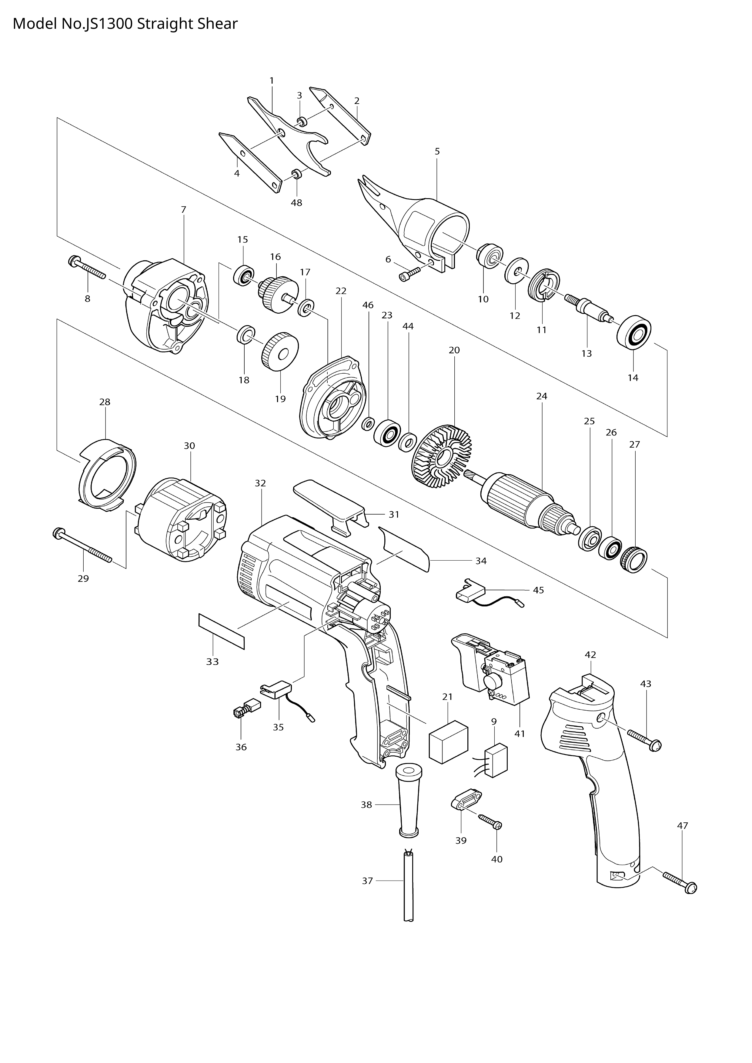 Makita JS1300 — сборочный чертёж, лист 1, деталь 517374-7 поз. 024
