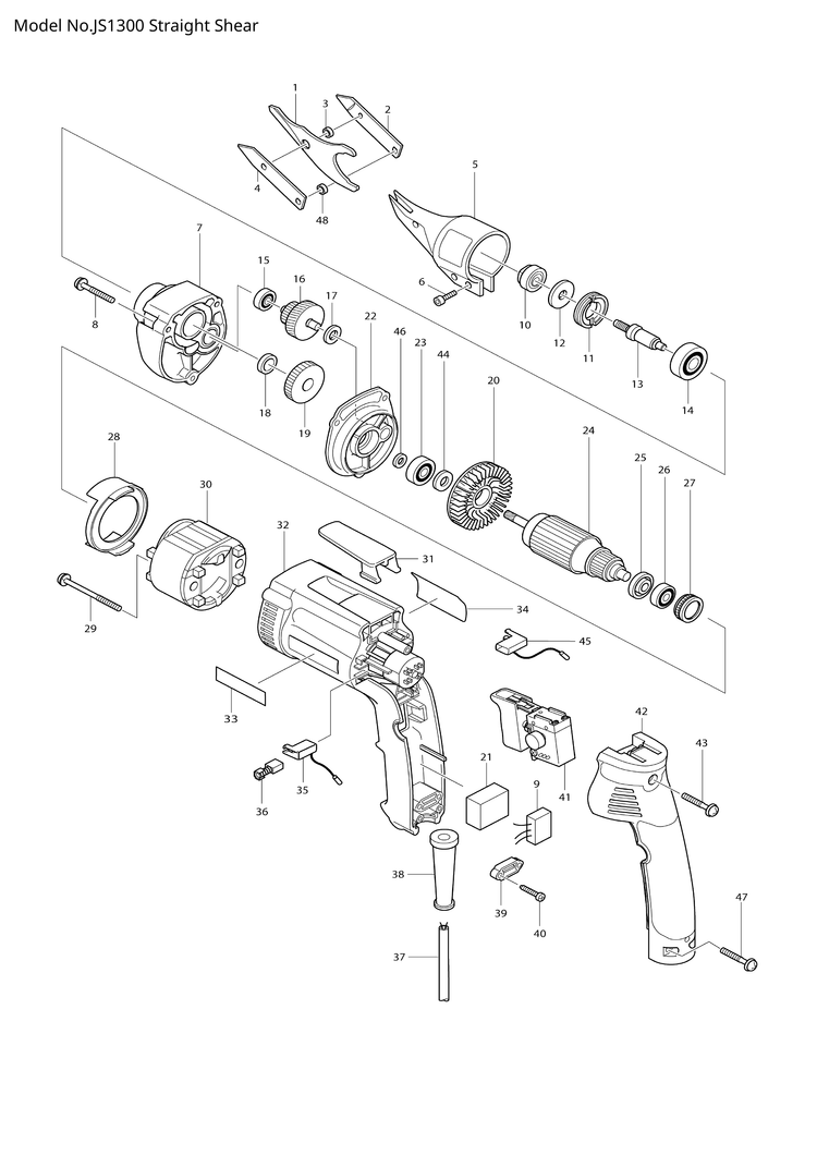 Makita JS1300 — сборочный чертёж, лист 1, деталь 651296-2 поз. 041