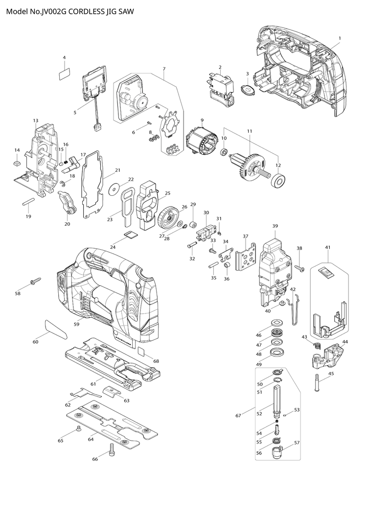Makita JV002G — сборочный чертёж, лист 1, деталь 620N14-3 поз. 007