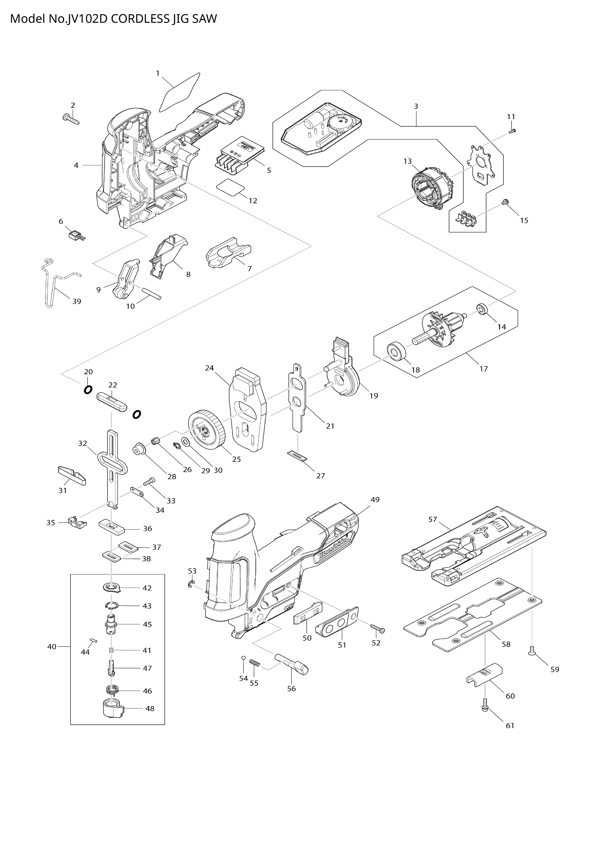 Makita JV102D — сборочный чертёж, лист 1, деталь 620710-9 поз. 003