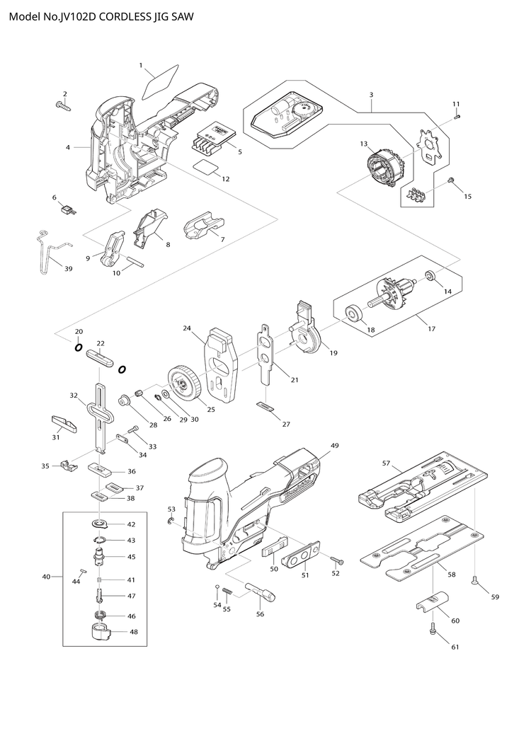 Makita JV102D — сборочный чертёж, лист 1, деталь 620710-9 поз. 003
