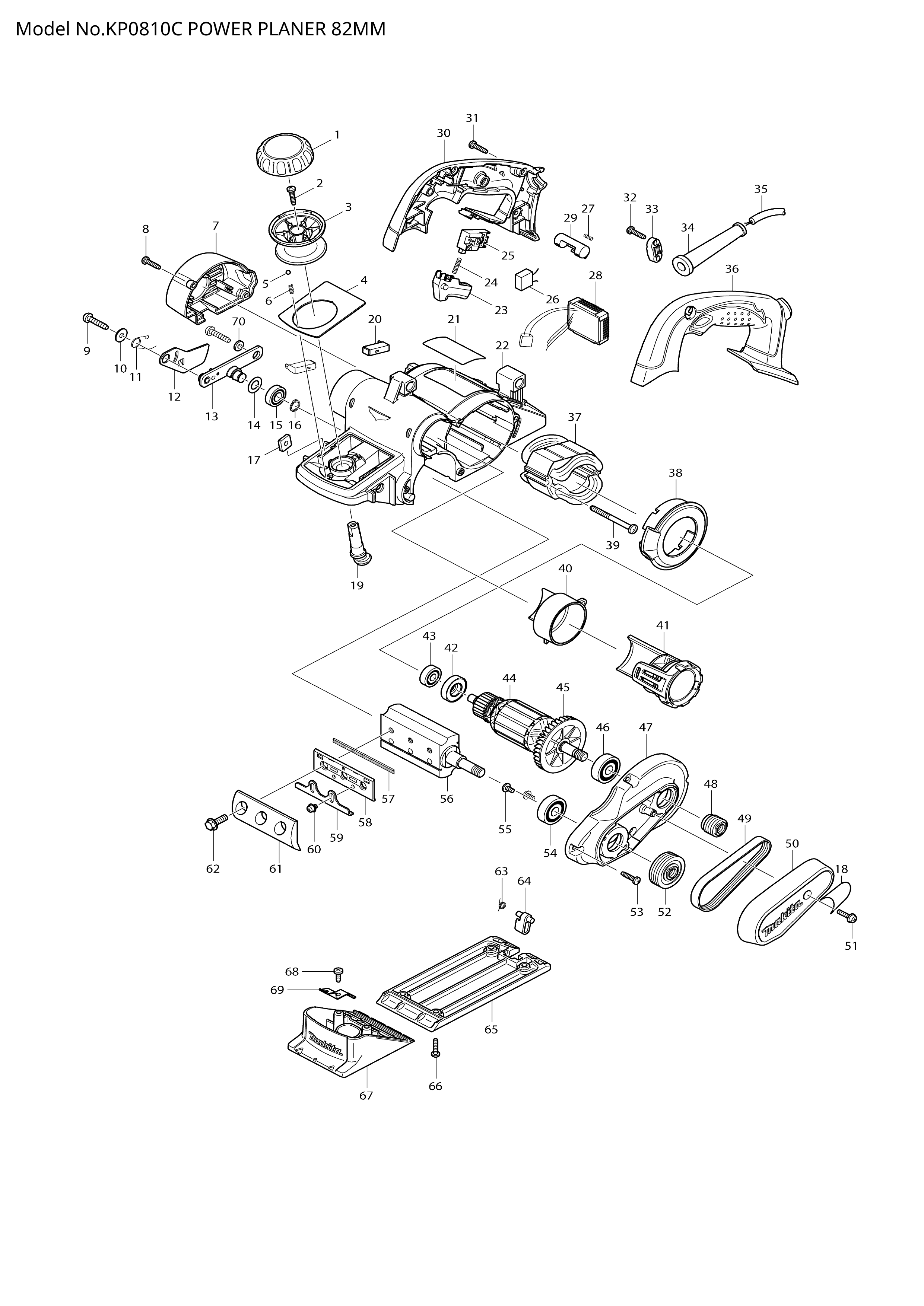 Makita KP0810C — сборочный чертёж, лист 1, деталь 513688-2 поз. 044