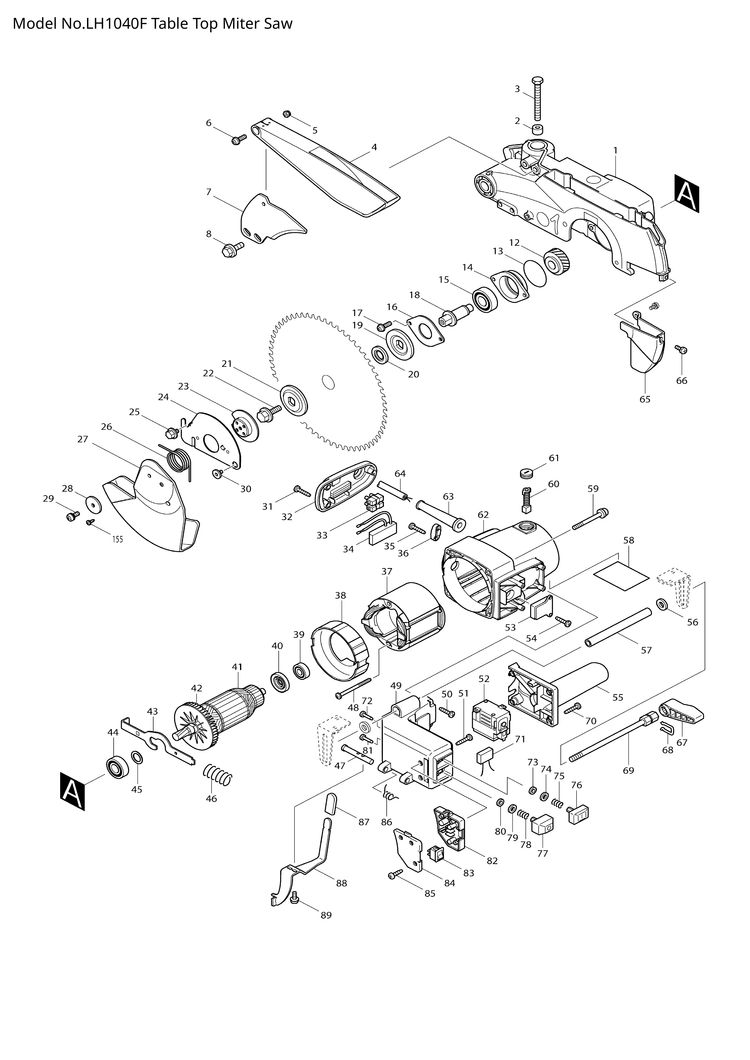 Makita LH1040F — сборочный чертёж, лист 1, деталь 651522-9 поз. 083