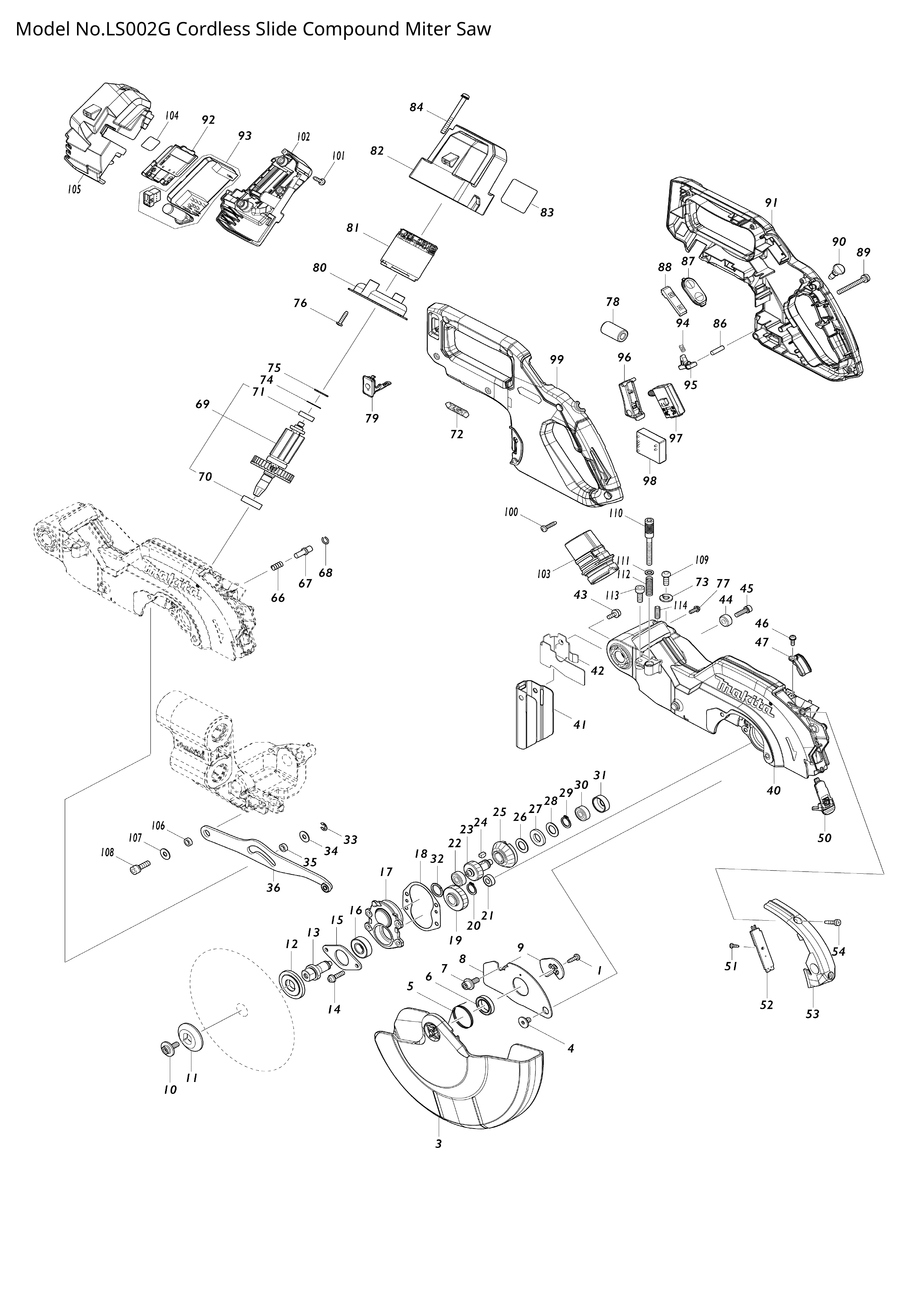 Makita LS002G — сборочный чертёж, лист 1, деталь 224614-3 поз. 012