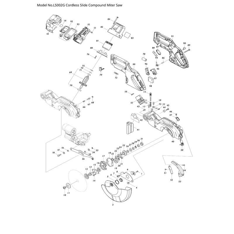 Makita LS002G — сборочный чертёж, лист 1, деталь 224614-3 поз. 012