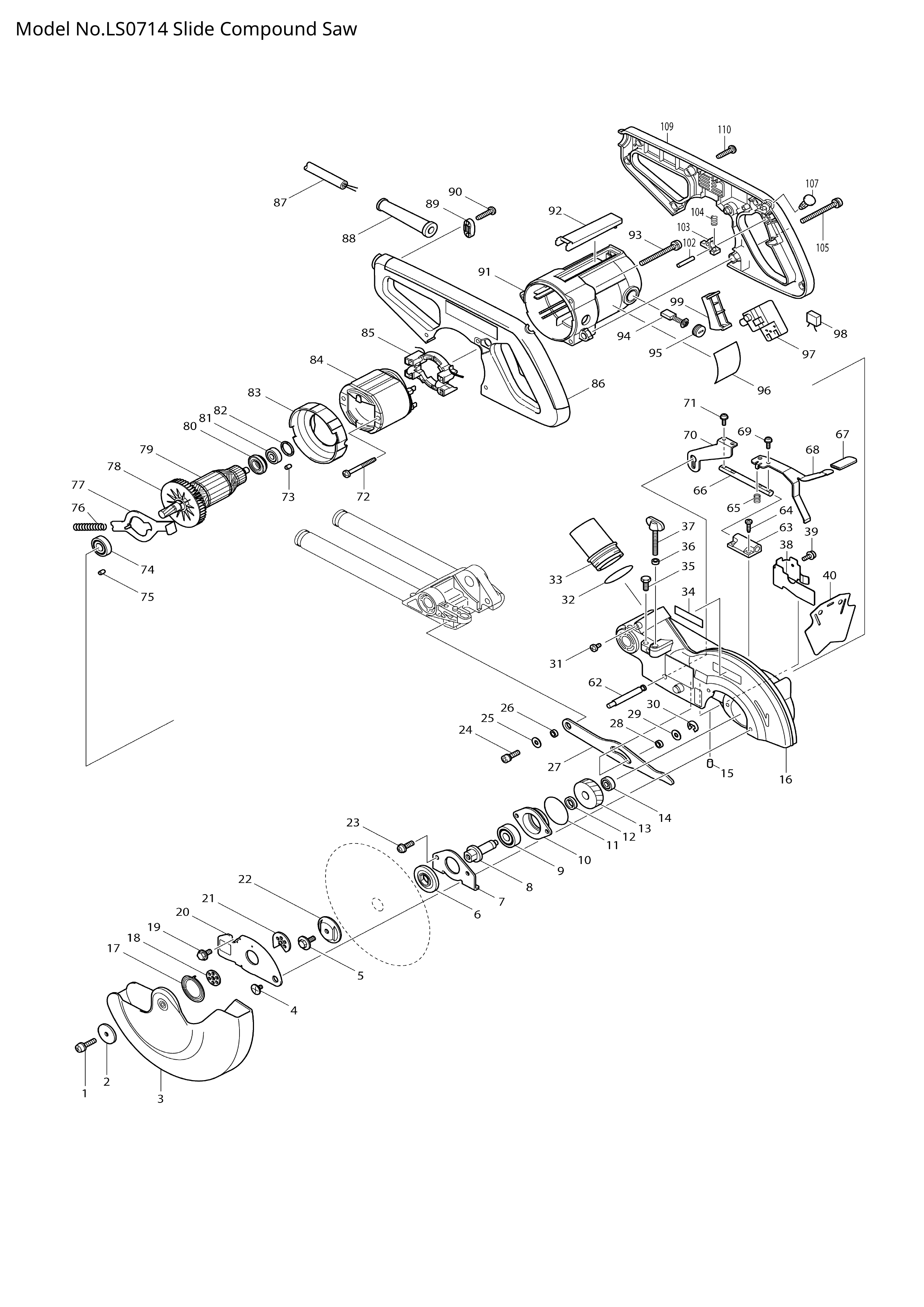 Makita LS0714 — сборочный чертёж, лист 1, деталь 594558-4 поз. 084-2