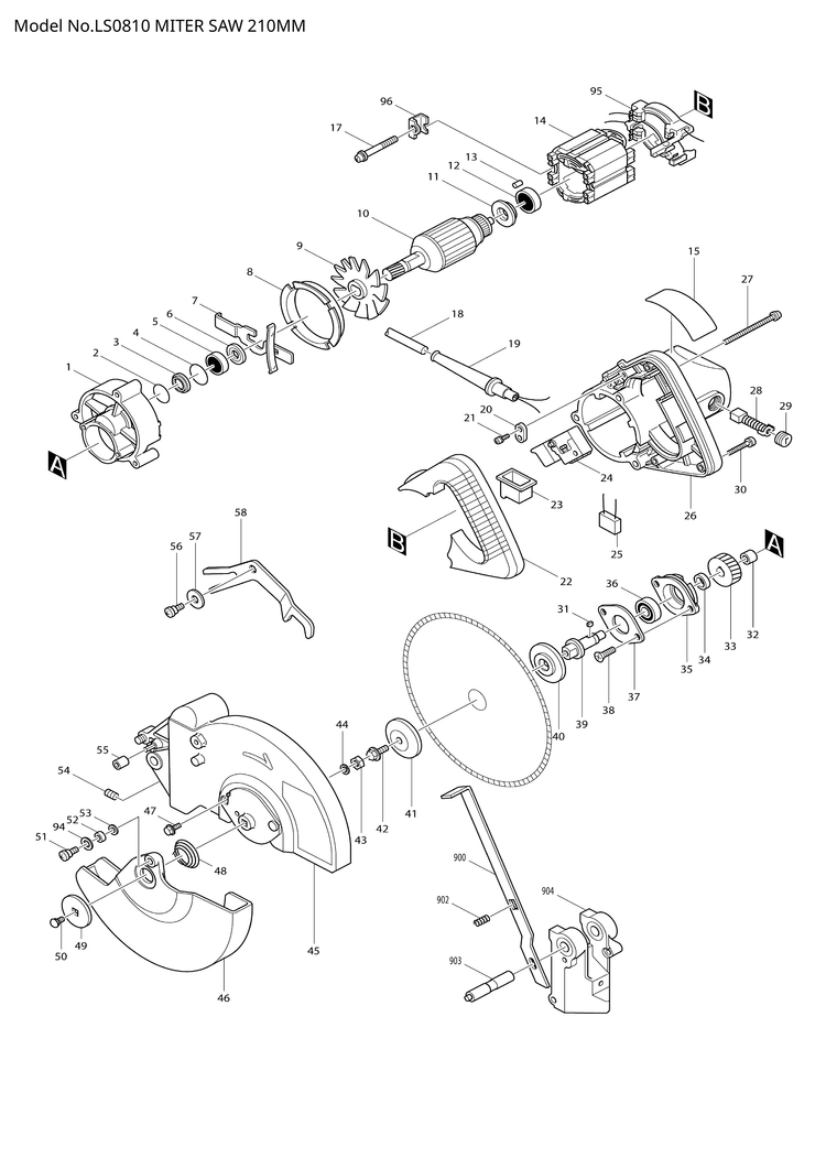 Makita LS0810 — сборочный чертёж, лист 1, деталь 651333-2 поз. 024