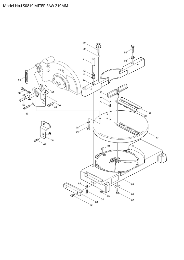 Makita LS0810 — сборочный чертёж, лист 2, деталь 651333-2 поз. 024