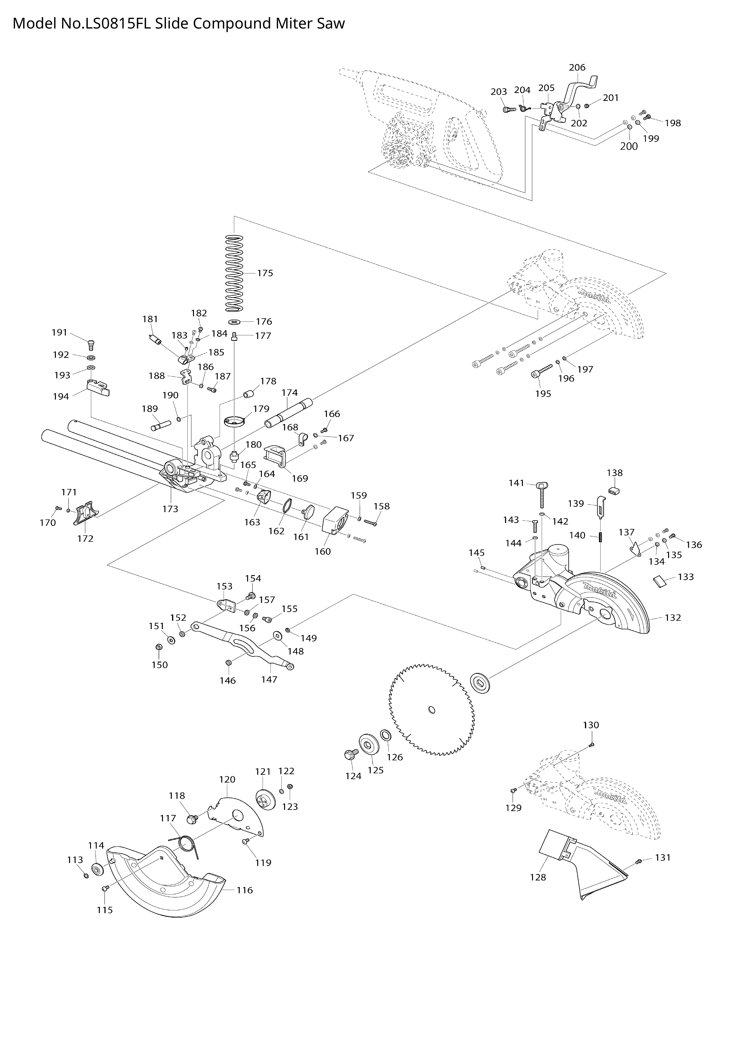 Makita LS0815FL — сборочный чертёж, лист 2, деталь JM23500055 поз. 153