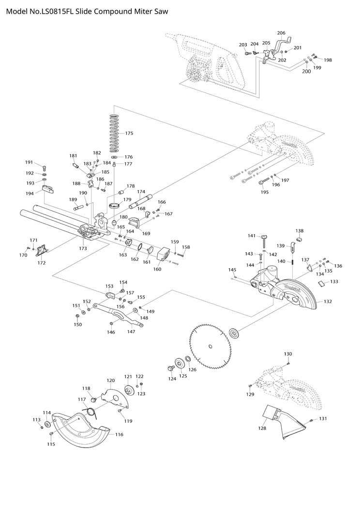 Makita LS0815FL — сборочный чертёж, лист 2, деталь JM23500001 поз. 232