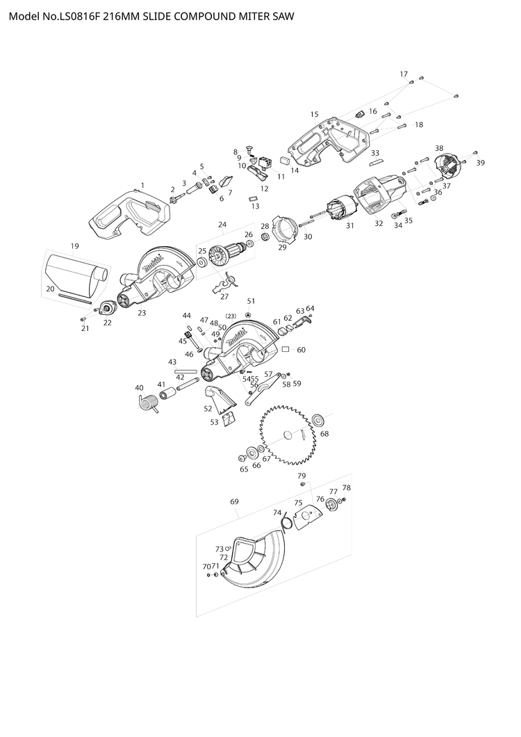 Makita LS0816F — сборочный чертёж, лист 1, деталь JM00000456 поз. 129
